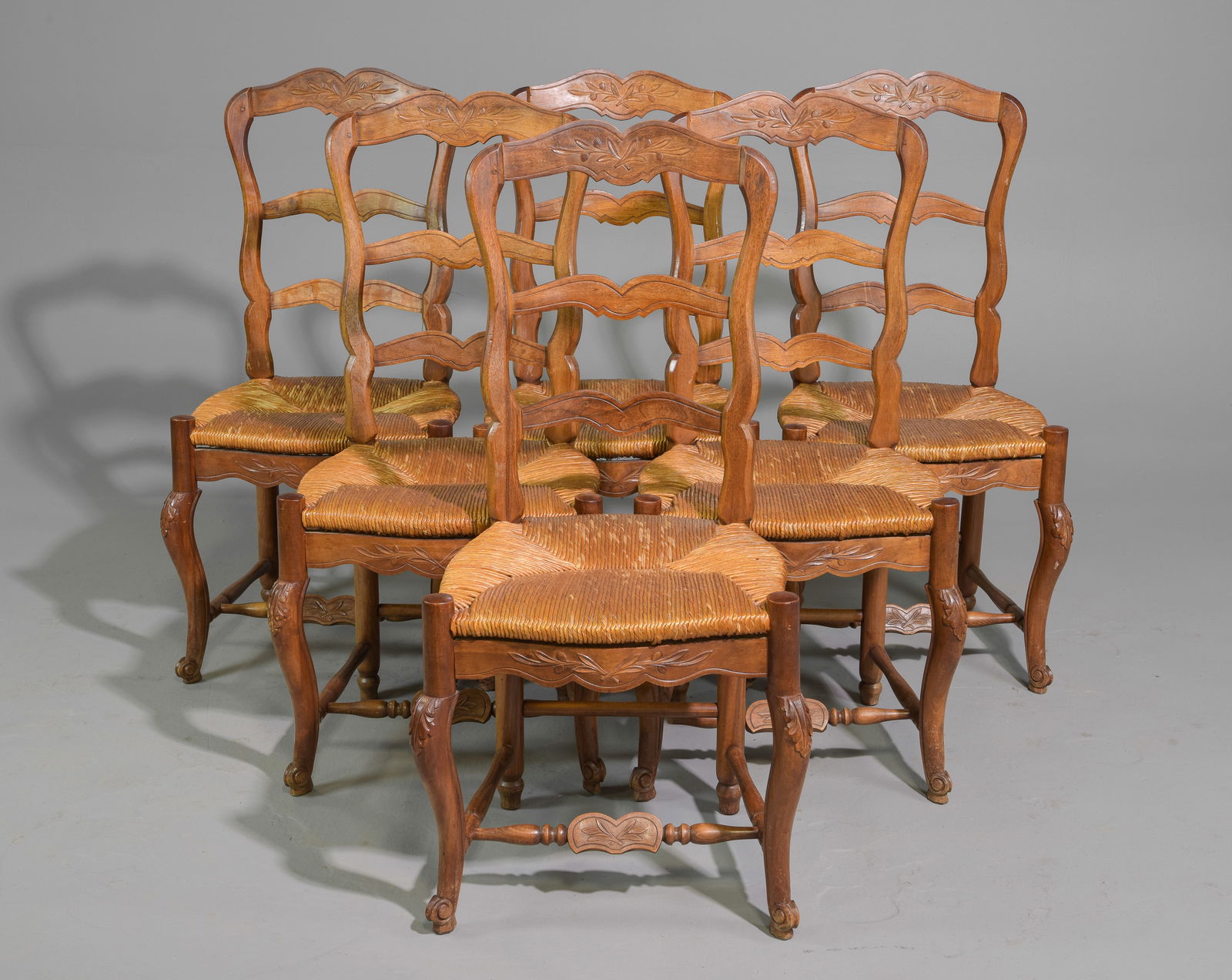 Set Of 6 Walnut Rush Seat Chairs (1 of 5)