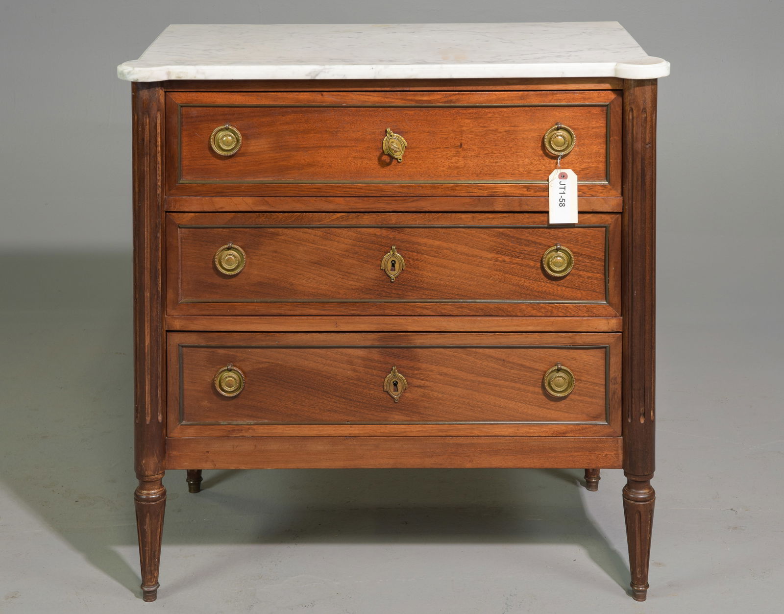 Louis XVI Style White Marble Top 3 Drawer Chest (1 of 5)