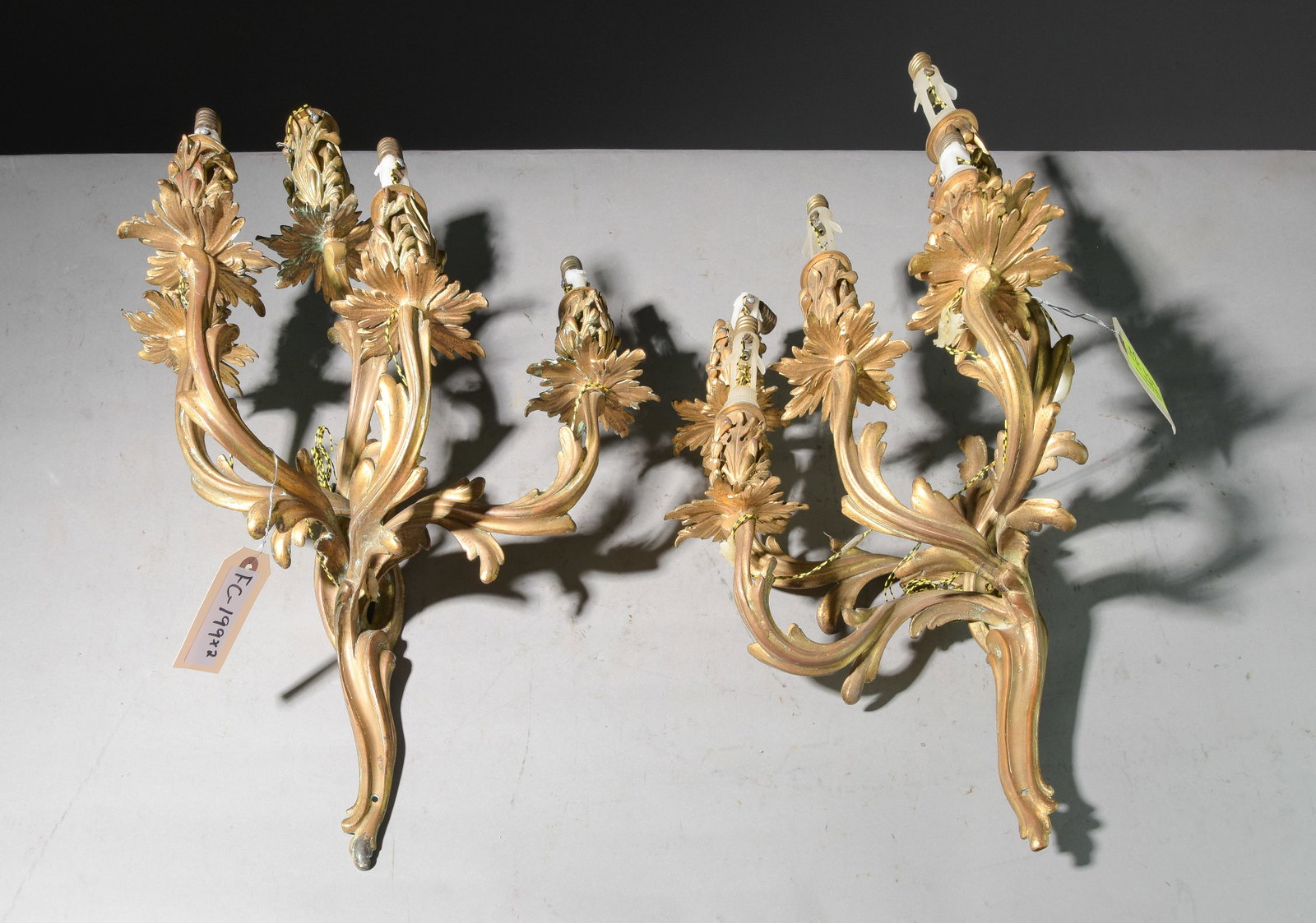 Pair Of Gold Gilt 5 Lights Sconces: Pair Of Gold Gilt 5 Lights Sconces - 18 inches tall x 13 x 8.5