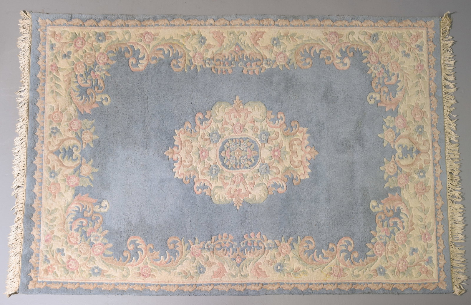 Blue Aubusson Hand Knotted Rug 6' X 9': Blue Aubusson Hand Knotted Rug 6' X 9'