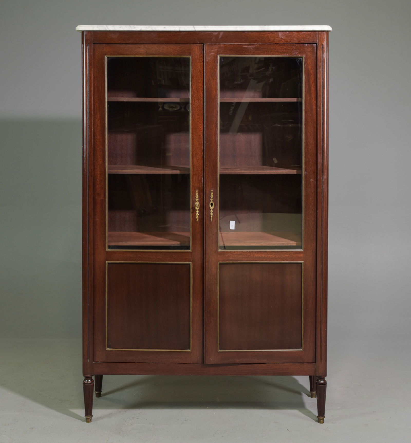 Louis XVI Style White Marble Top Bookcase (1 of 7)