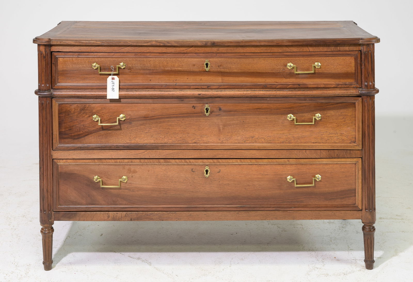Louis XVI Style Three Drawer Walnut Chest (1 of 5)