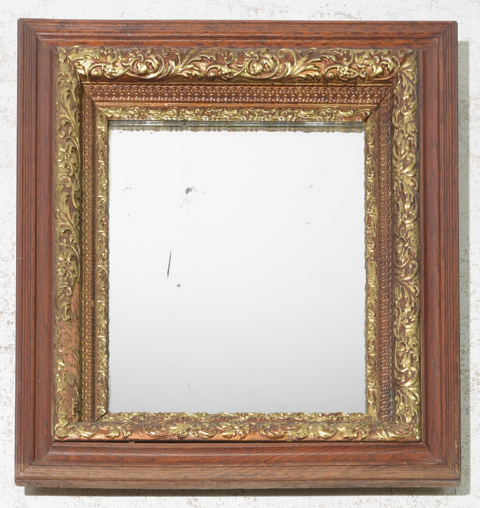Oak Framed Mirror with Gold Accents (1 of 4)