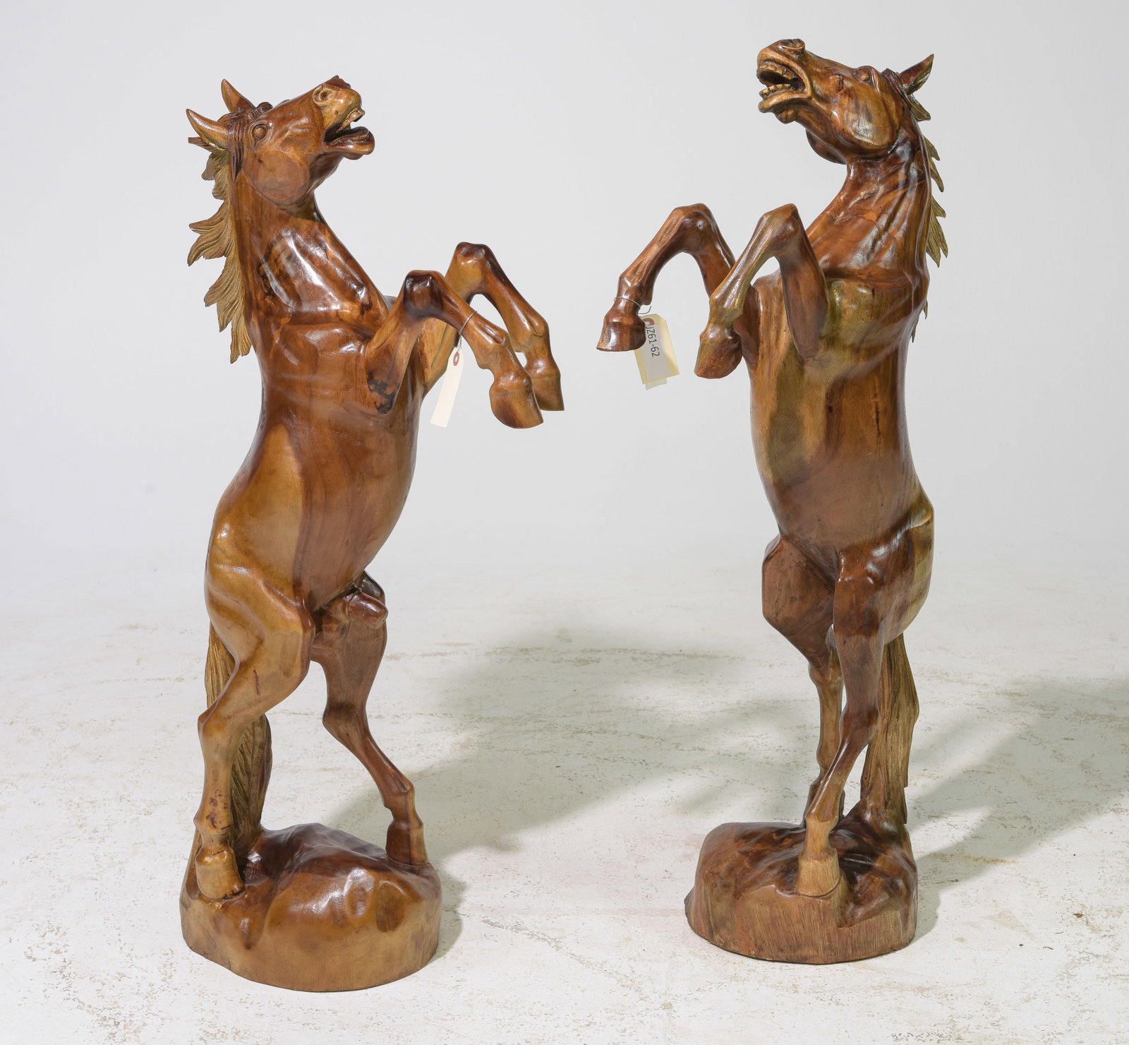 Carved Teak Wood Mare & Stud Horse Figures: Carved Teakwood Mare & Stud Horse Figures - 40 in tall x 11 x 20 each