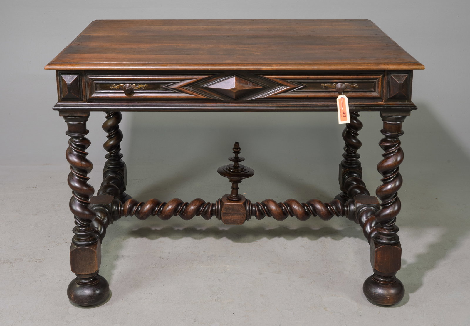 French Twist Carved Oak Writing Table (1 of 5)
