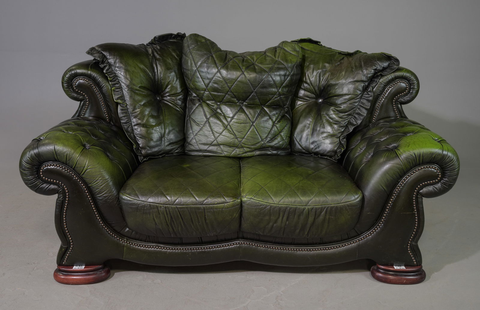 Green Leather Diamond Stitched 2 Seater Sofa #2 (1 of 6)