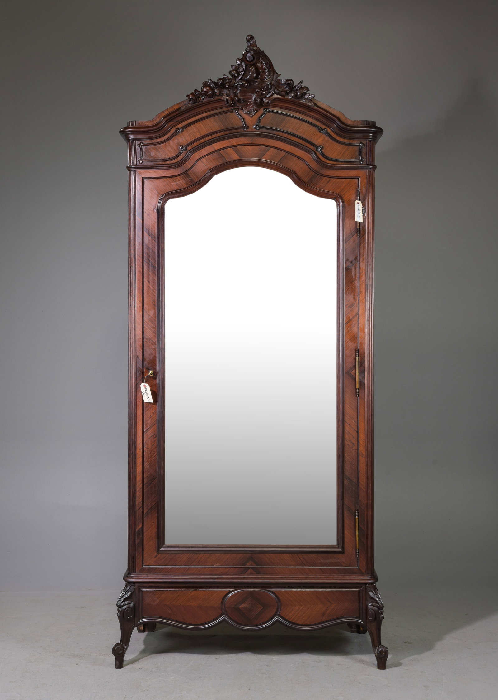 Louis XV Style Mahogany Mirror Door Robe: French Louis XV Style Mahogany Mirror Door Robe - 96 in tall x 41 x 21 - This is 8 feet tall. - The depth on this piece includes the crown detail which sticks out. The depth from the back to the front