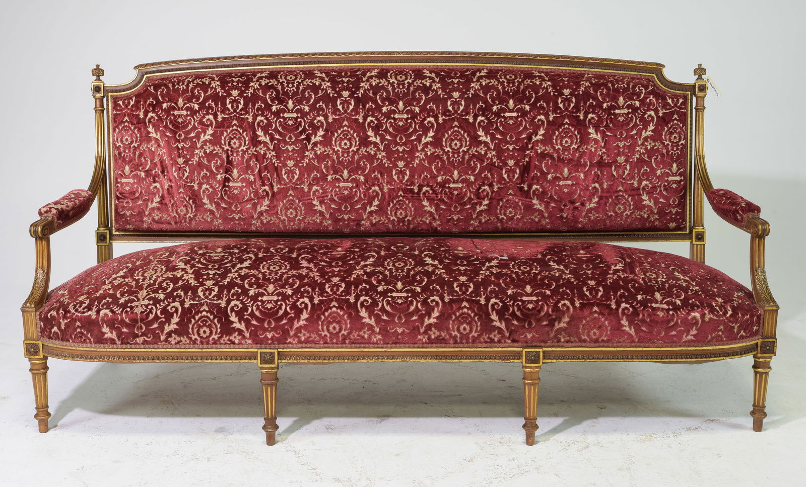 Louis XVI Style Red Velvet Upholstered Settee / Sofa (1 of 7)