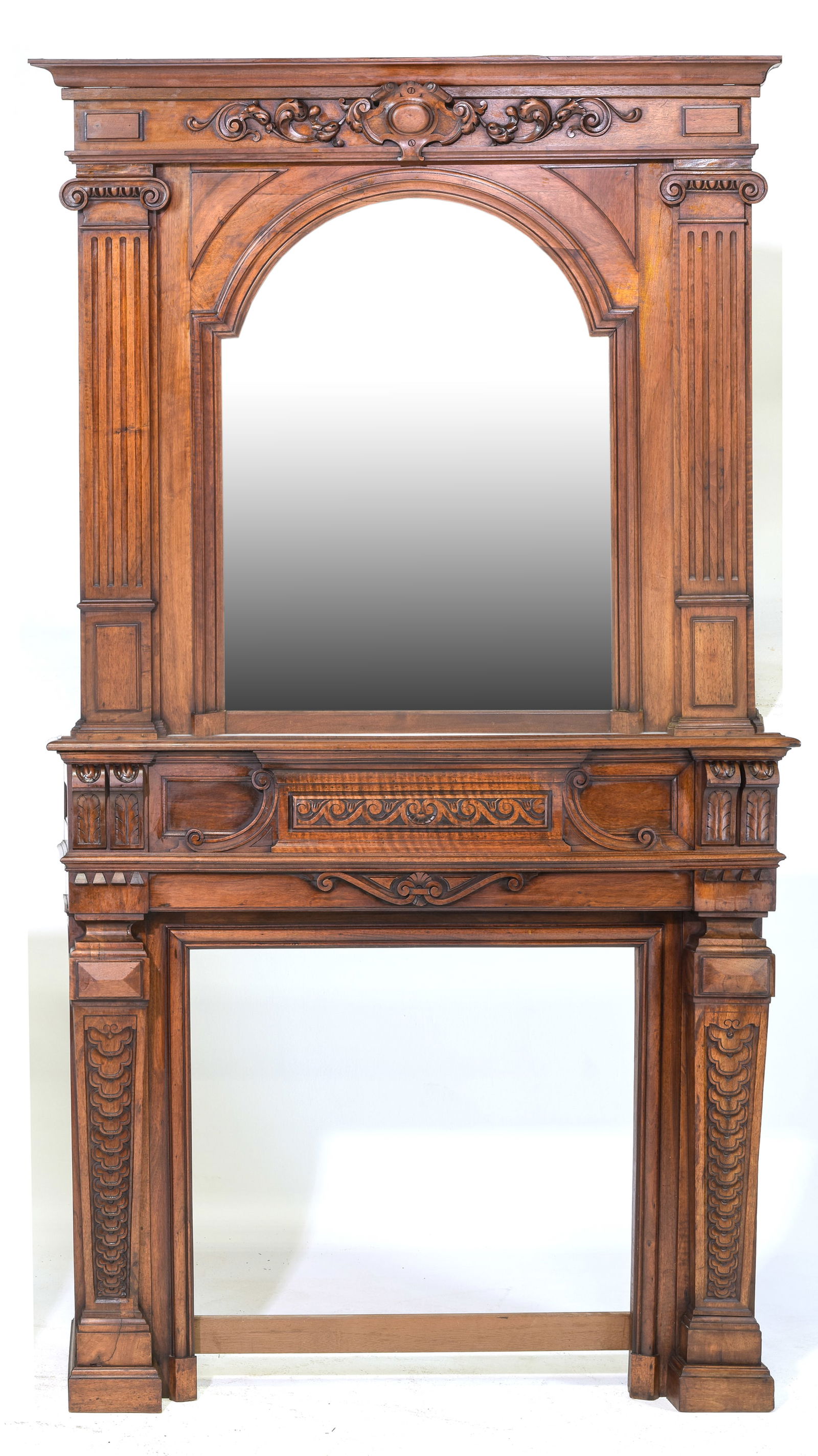 French Walnut Monumental Mirrored Mantle (1 of 11)