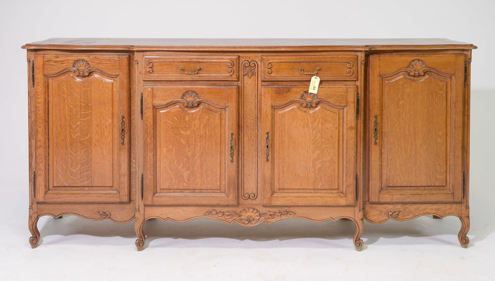 Louis XV Style Oak Parquet Top Sideboard: French Louis XV Style Oak Parquet Top Sideboard / Enfilade - 40.5 in tall x 88.5 x 22