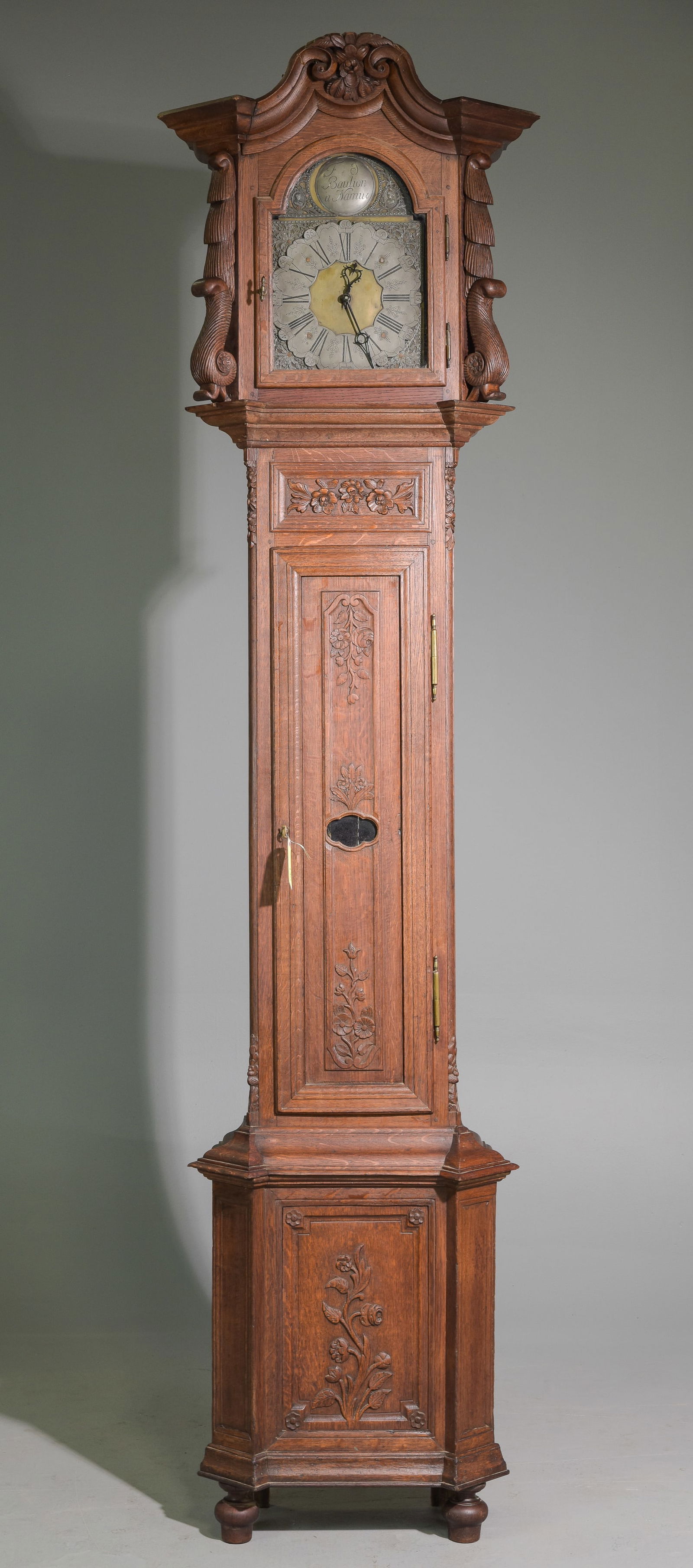 Continental Carved Oak Grandfather Clock (1 of 9)