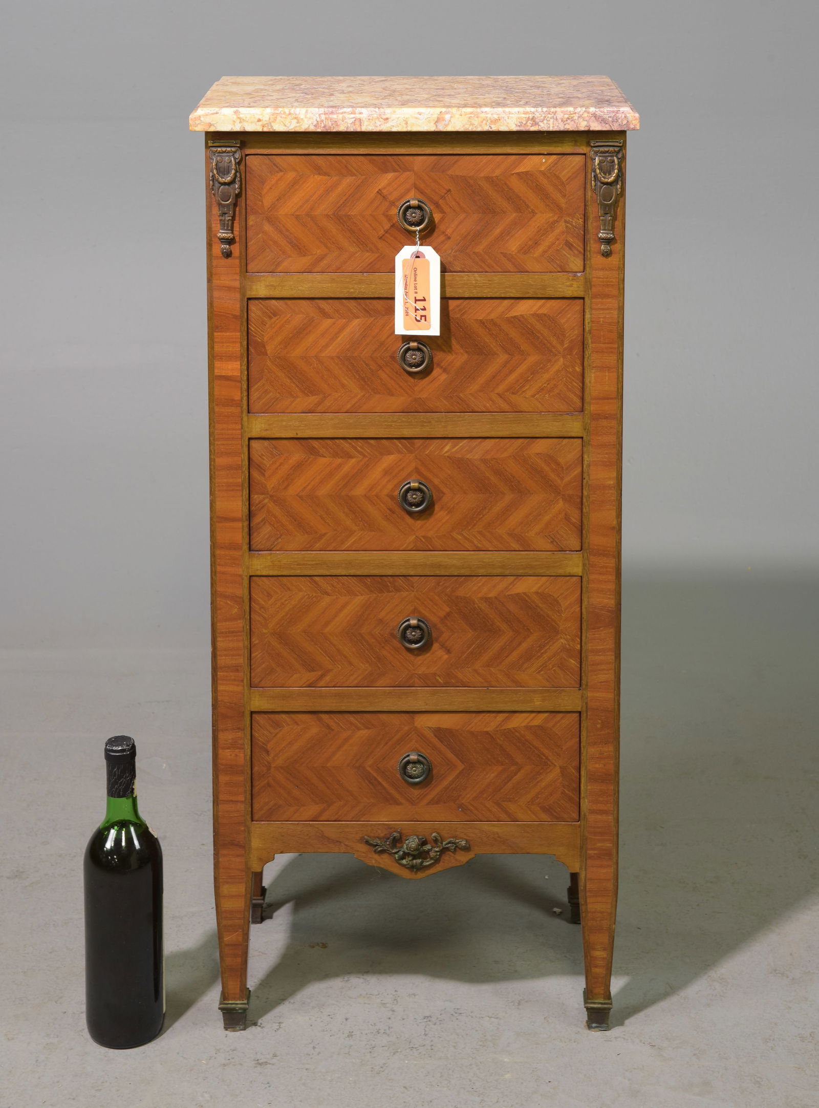 French Small Marble Top 5 Drawer Chest (1 of 4)