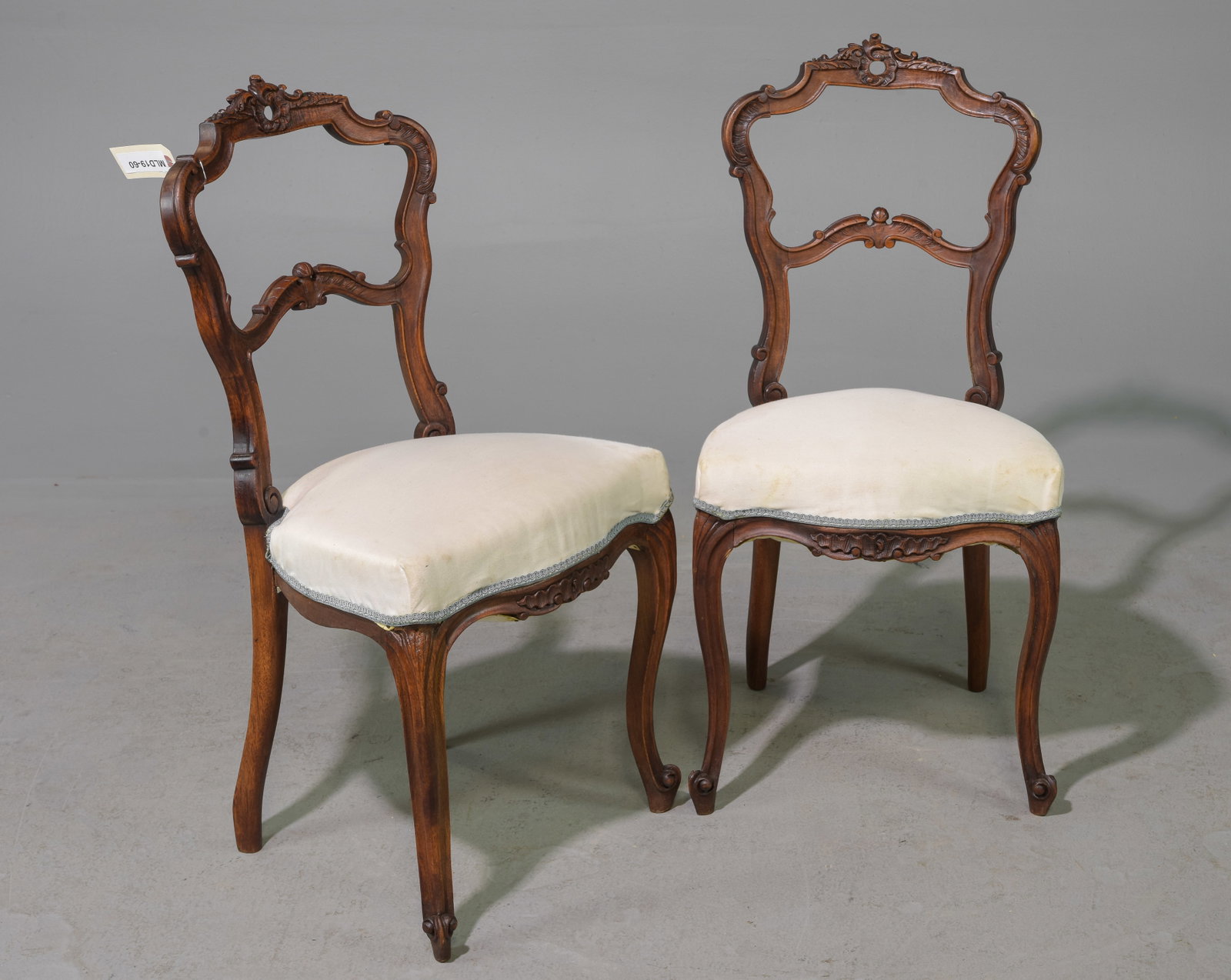 Two Louis XV Style Oak Hall / Vanity Chairs: Two French Louis XV Style Oak Hall / Vanity Chairs - 34 in tall x 17 x 18, Seat height is 18 inches