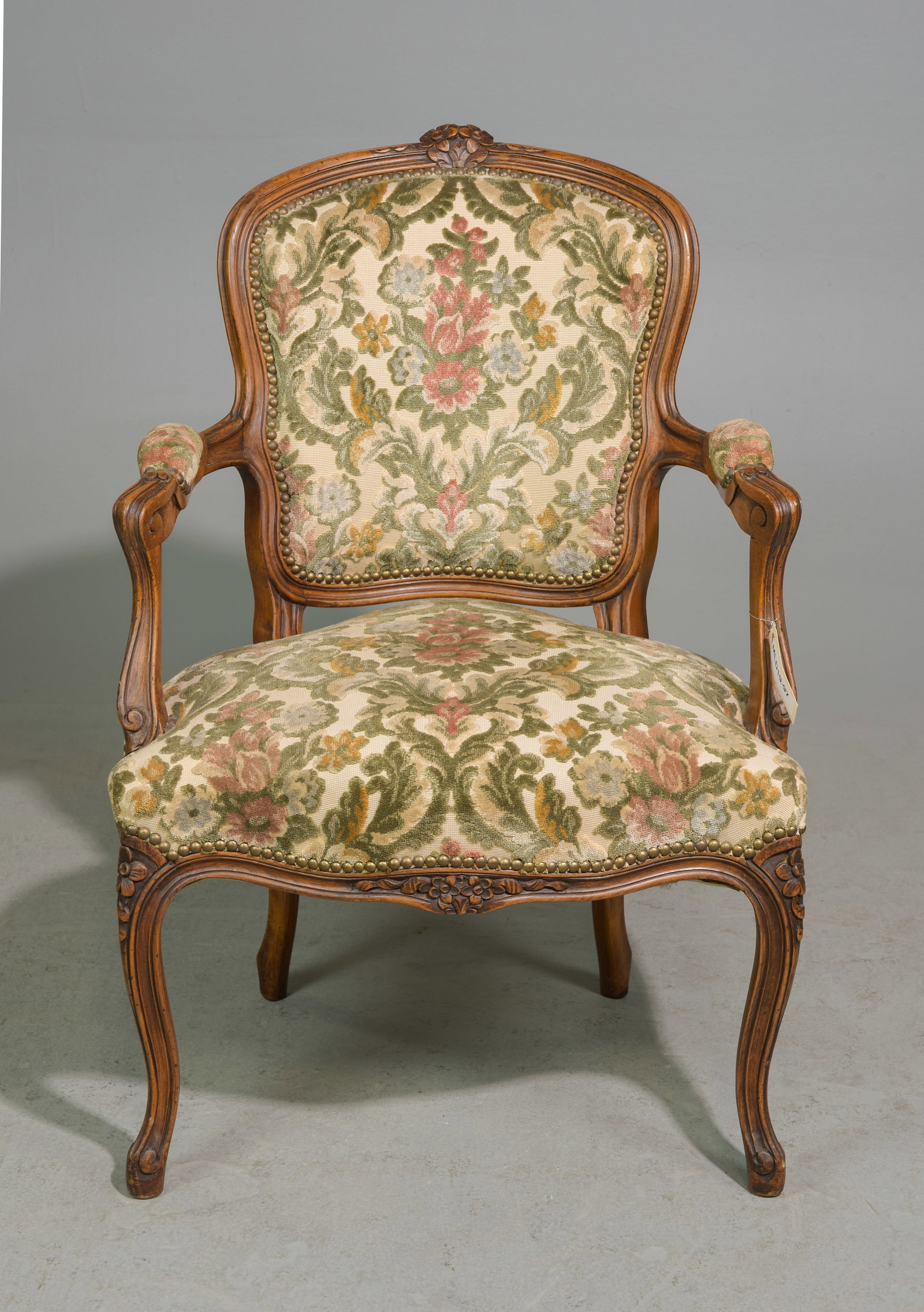 Louis XV Style Walnut Arm Chair: French Louis XV Style Walnut Arm Chair - 34 inches tall x 24 x 21, seat height is 18 inches