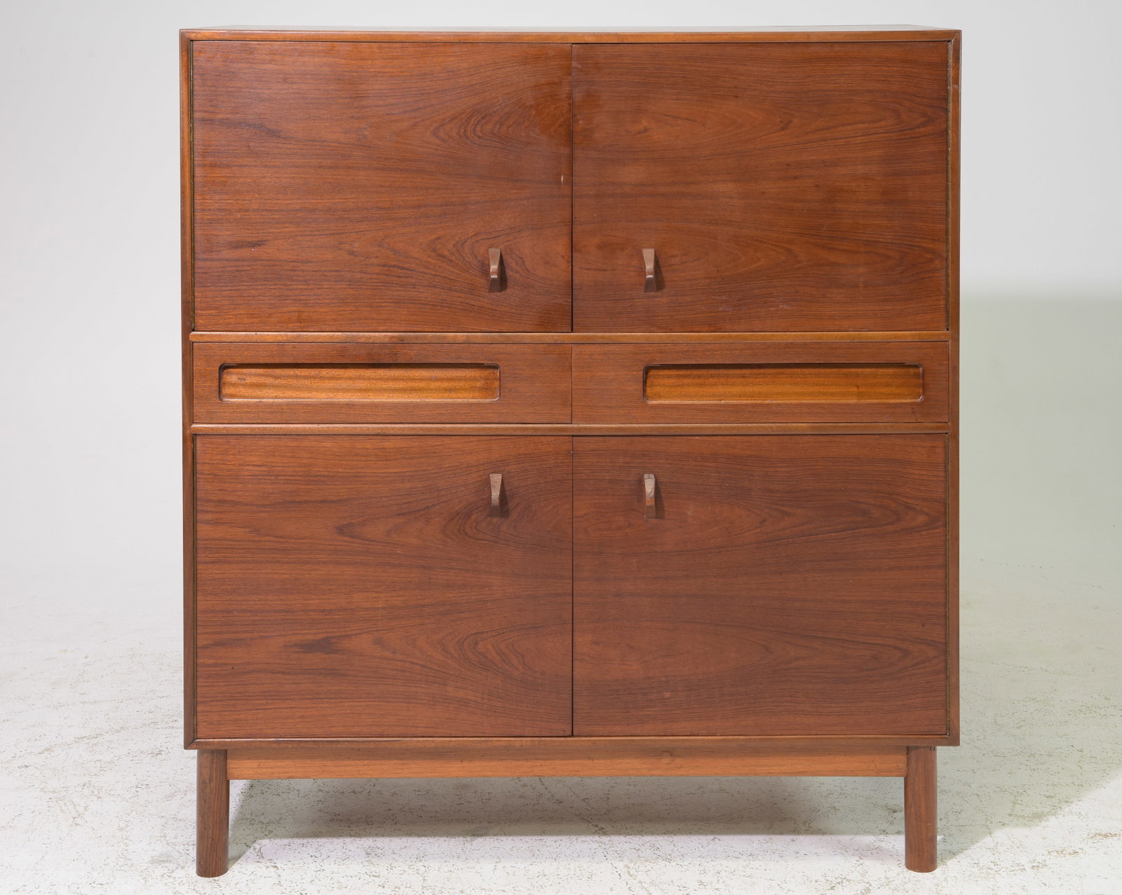 Mid Century Modern Teak Cocktail Cabinet - McIntosh: Danish Modern Style Teak Four Door Cocktail / Bar Cabinet by McIntosh - 48.5 in tall x 44 x 19