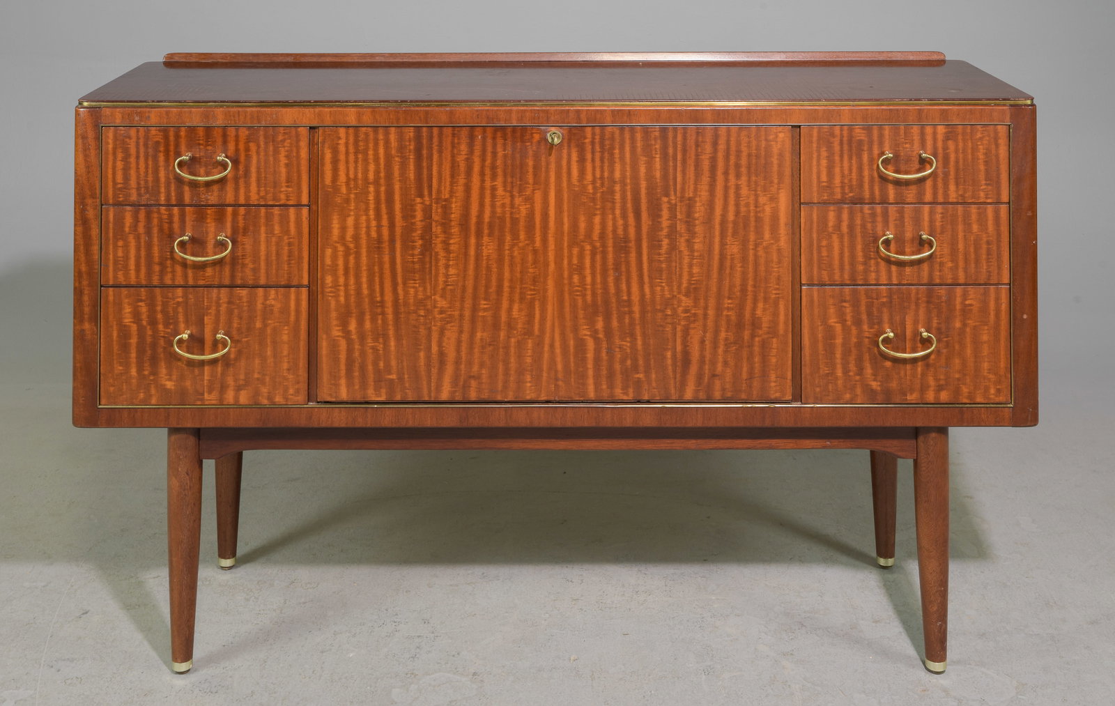 Mid Century Modern Mahogany Cocktail Sideboard: Danish Modern Style Cocktail Sideboard / Bar - 35.5 in tall x 57 x 17