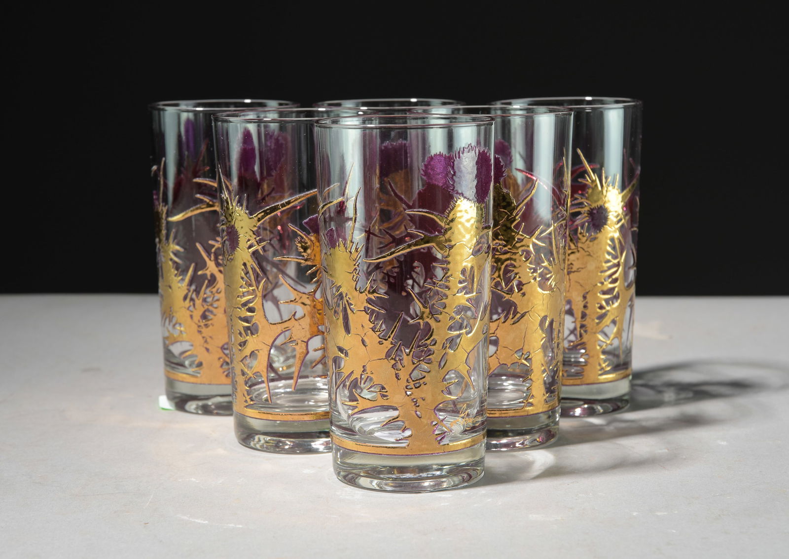 6pc Gregory Duncan Purple Thistle Highball Glasses (1 of 3)