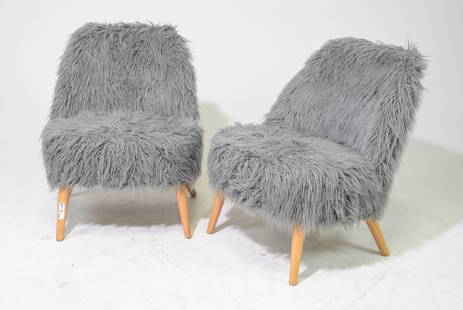 2 William "Billy" Haines Style Sheepskin Chairs: Two William "Billy" Haines Style Sheepskin Chairs - 31 in tall x 25 x 25, Seat height is 18 inches