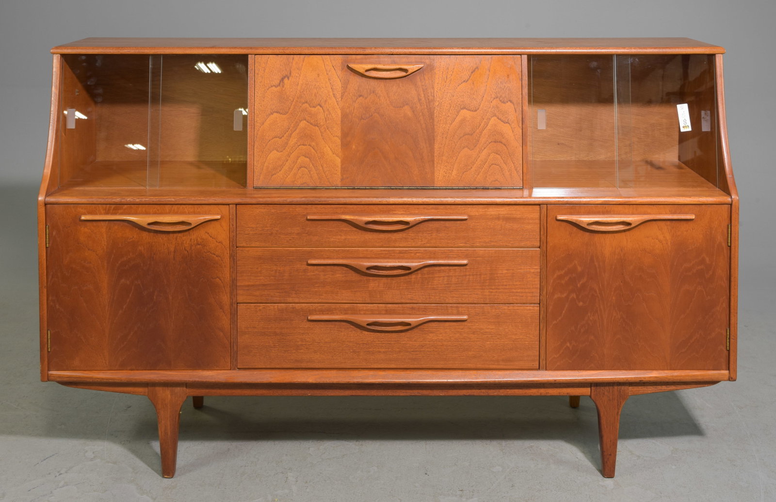 Mid Century Drop Front Cocktail Cabinet by Jentique: Danish Modern Style Cocktail Cabinet / Bookcase made by British Maker Jentique - 41 in tall x 66 x 18