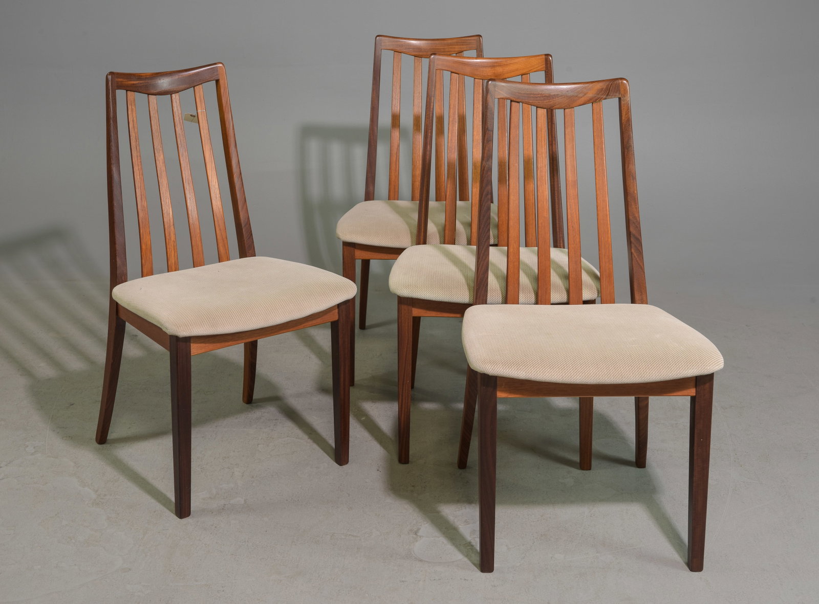 4 High Back Mid Century Dining Chairs - G-Plan Fresco: This set of Danish Modern Style Teak Dining chairs consists of 6 side chairs . This set is made by Mid Century Modern Furniture Maker G Plan ( Gplan ), Part of their Fresco range. 36 inches tall x 20 
