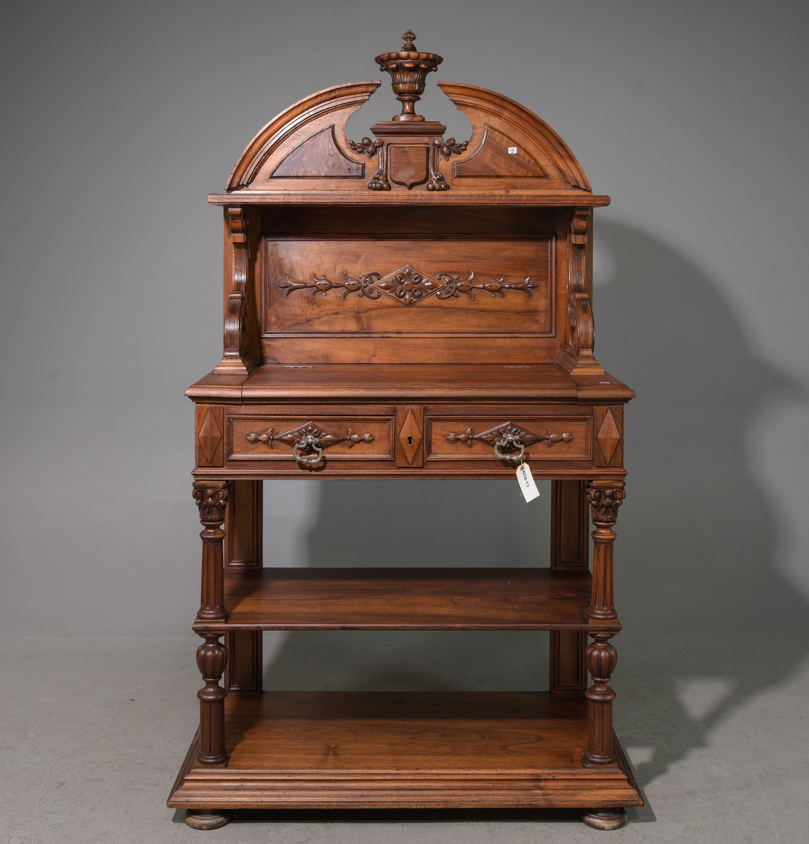 Louis XVI Style Walnut Server with Inset White Marble (1 of 10)
