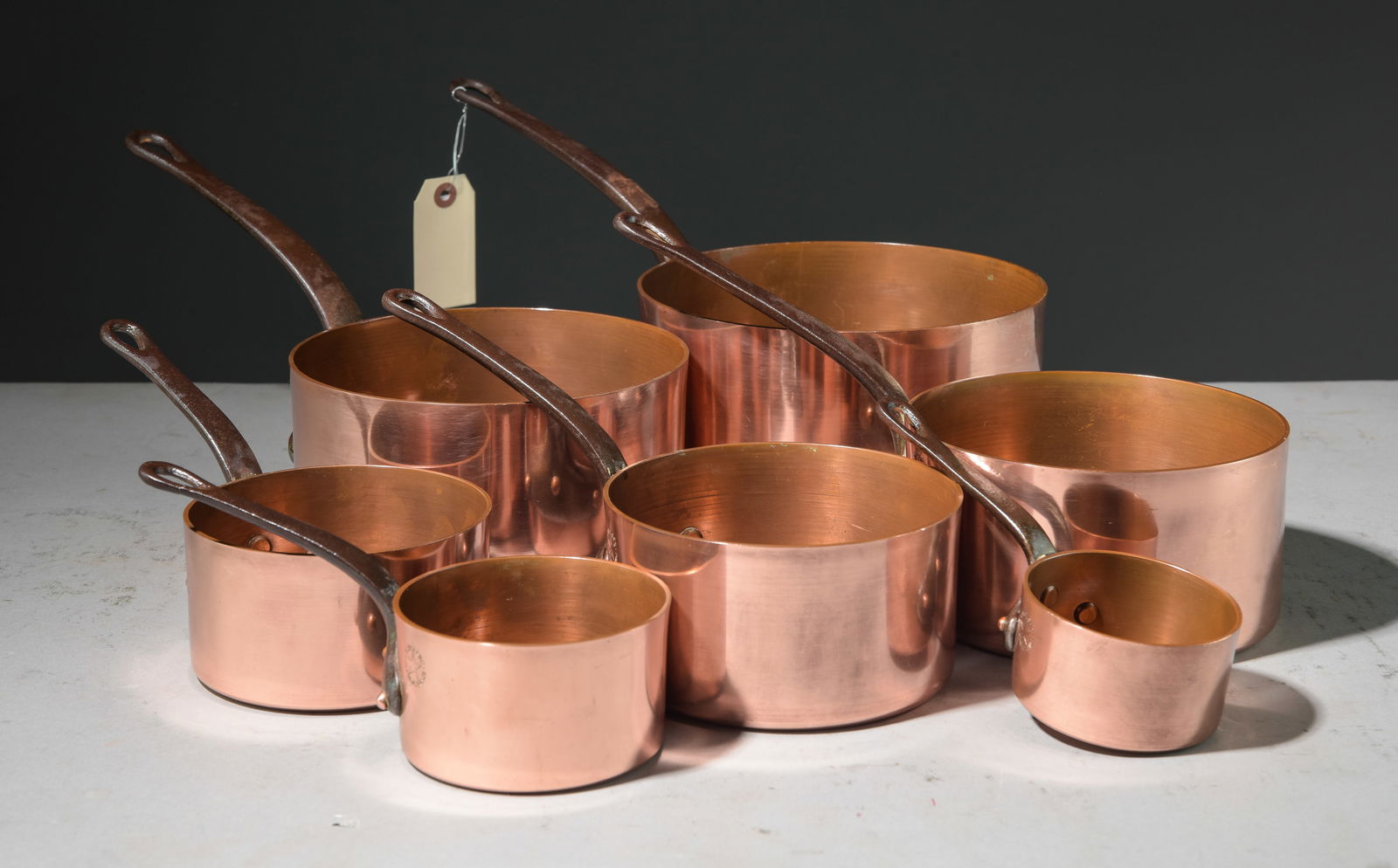 Set of 7 French Polished Copper Sauce Pans (1 of 4)