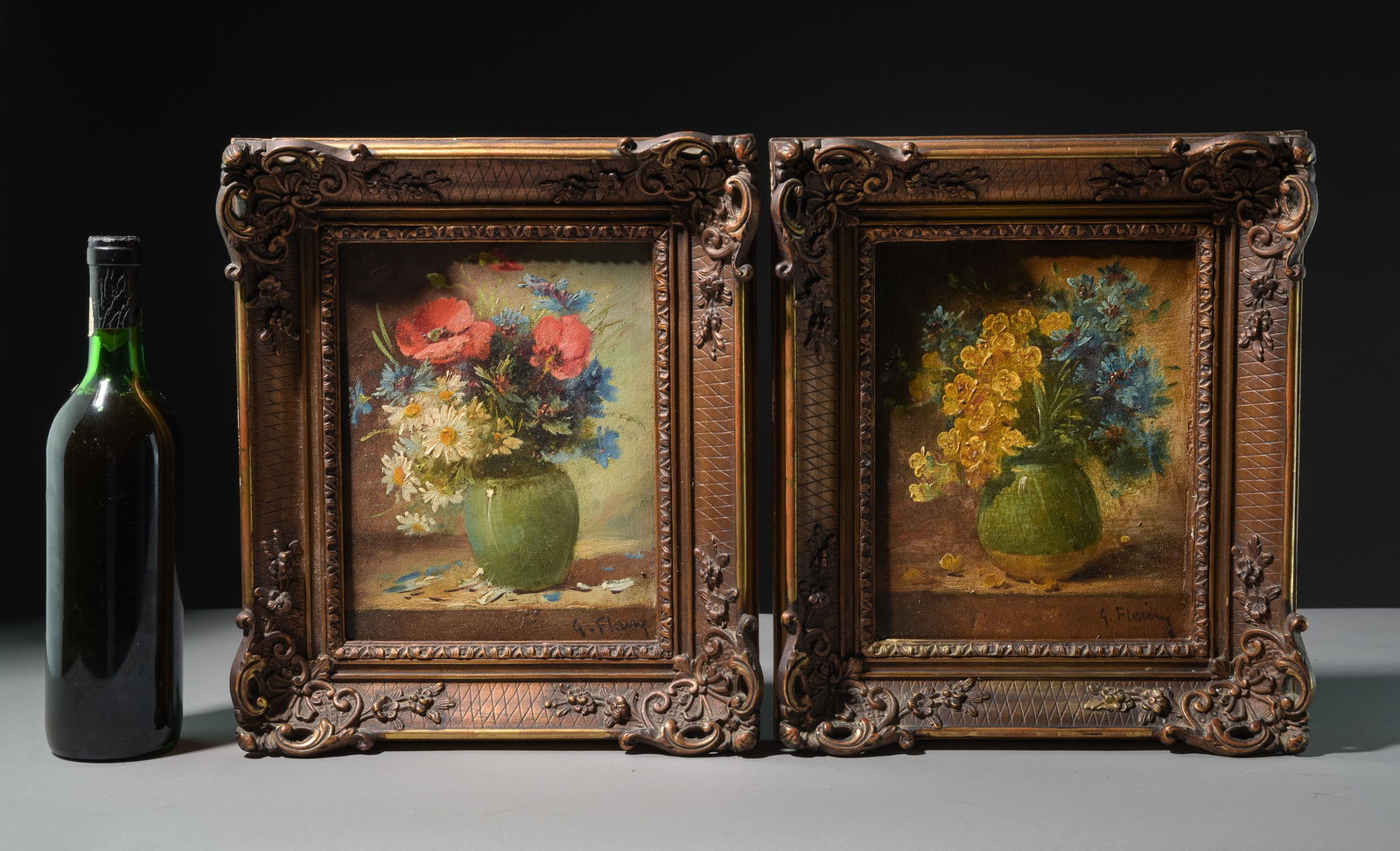 Two Gold Gilt Framed Floral Still Lifes (1 of 5)