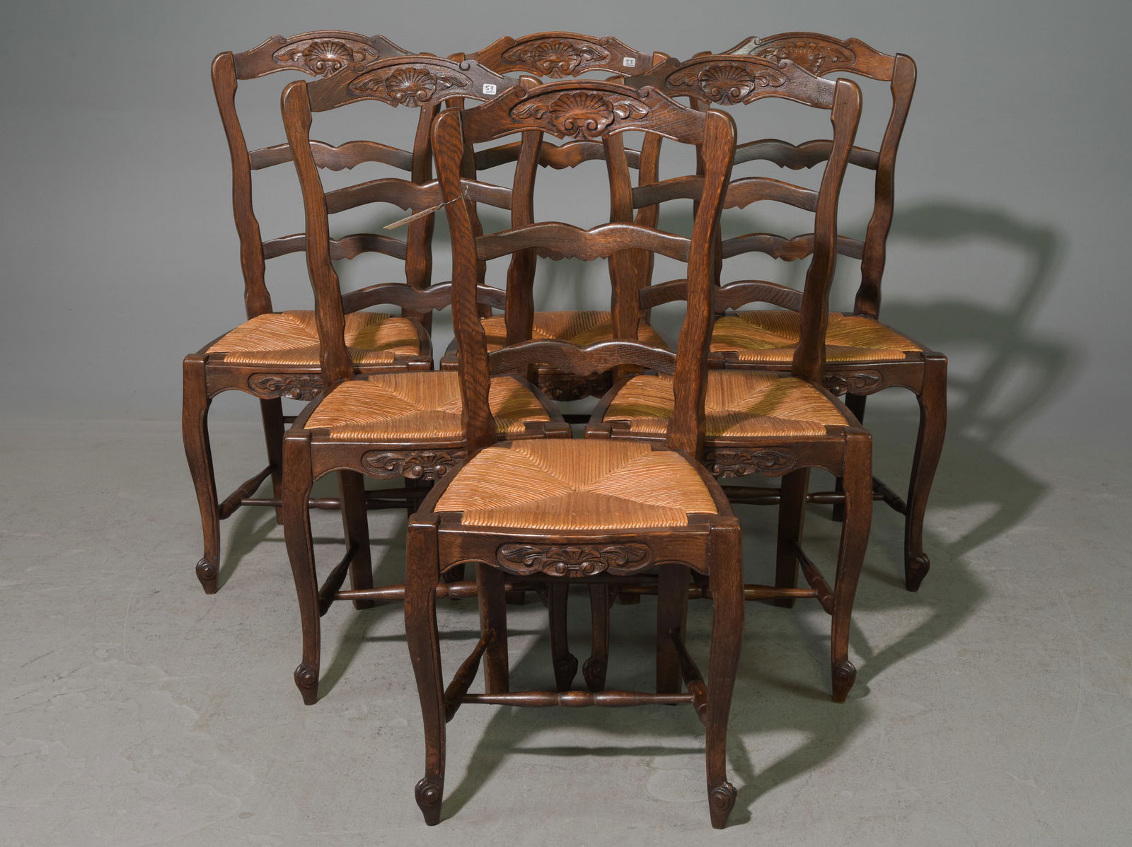 Set of 6 French Regency Style Oak Rush Seat Chairs (1 of 5)