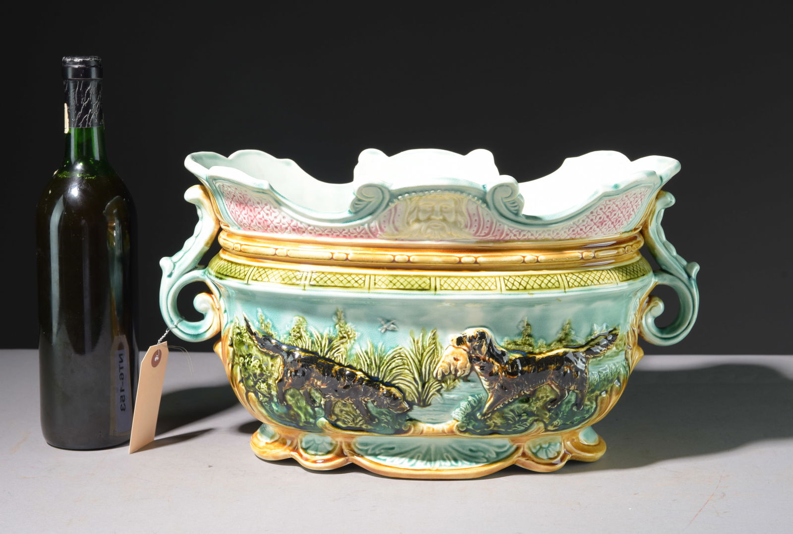 Onnaing Majolica Planter with Dog Motif (1 of 6)