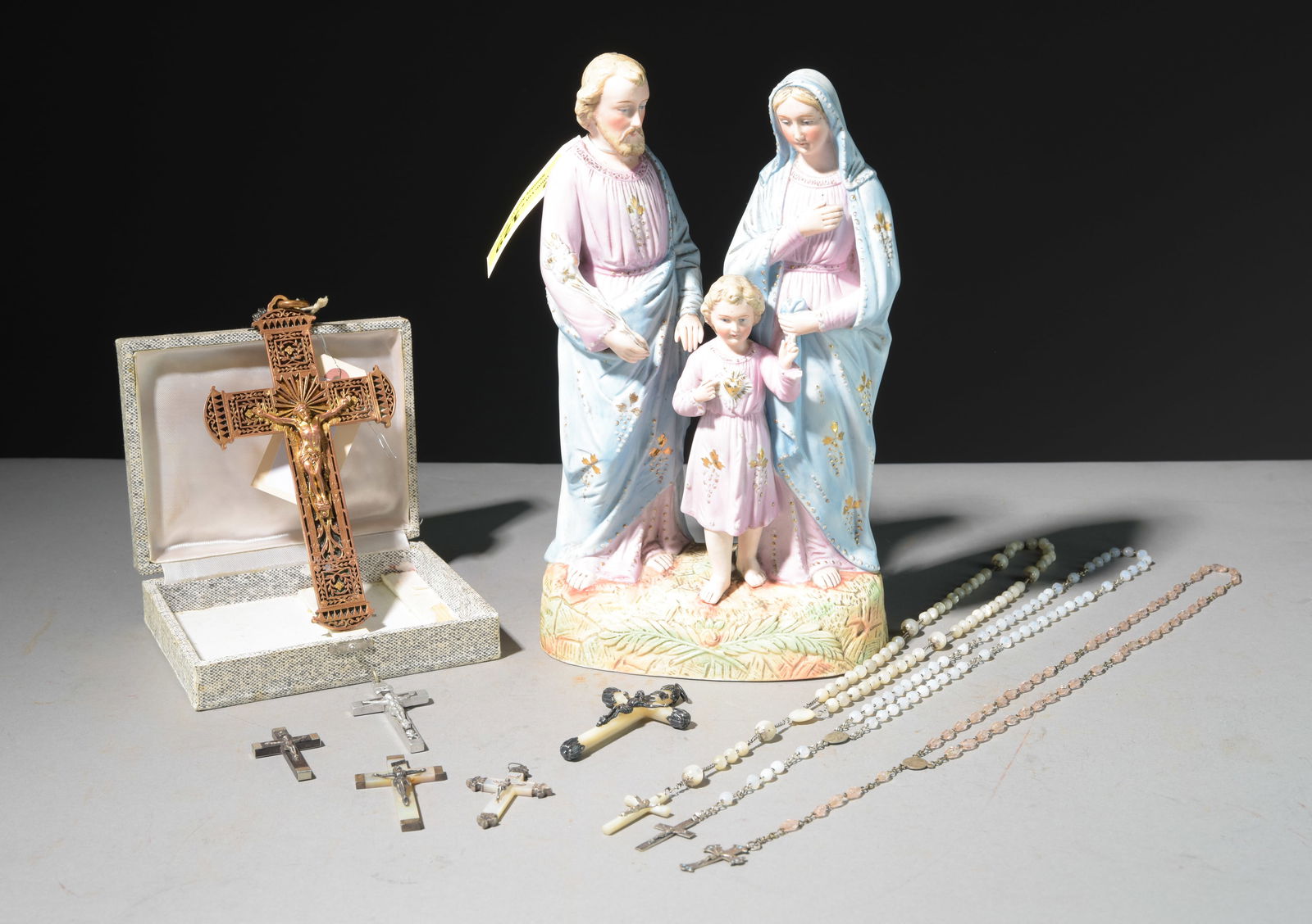 Religious Figure, Bronze Crucifix & Rosaries (1 of 6)