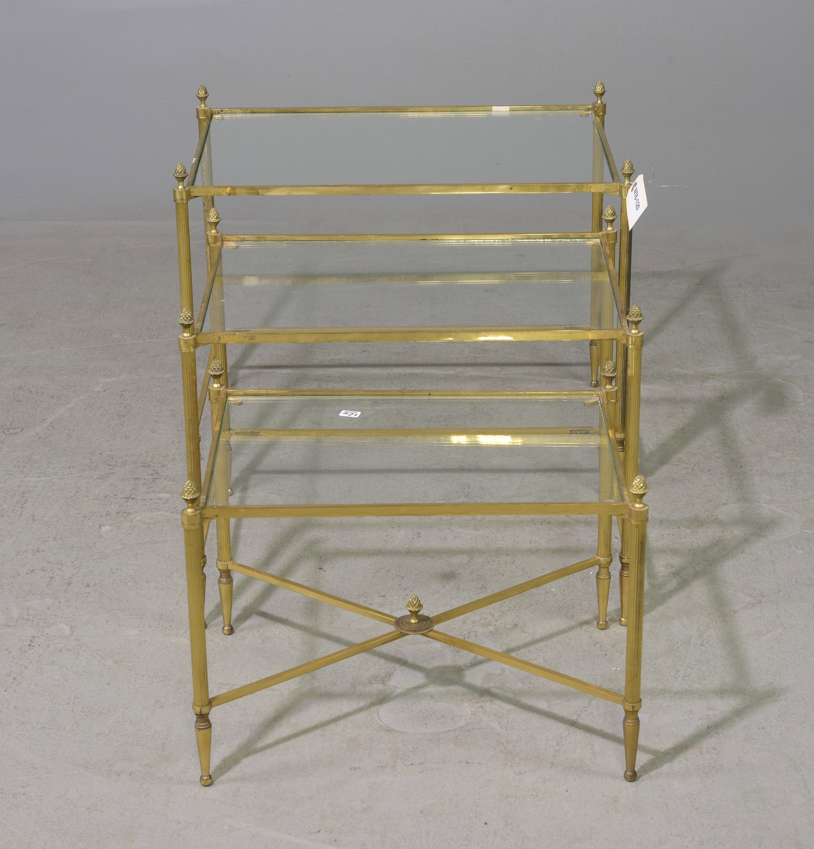 French Brass Nest Of 3 Glass Top Tables (1 of 3)