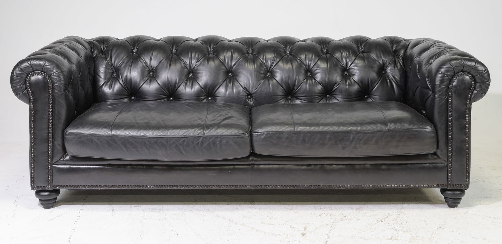 Black Leather Large Button Tufted Sofa #1 (1 of 8)