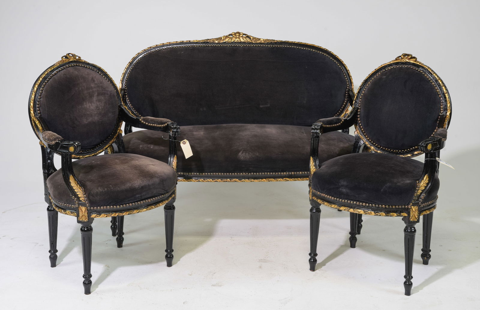 3pc Louis XVI Style Salon Suite - Settee & 2 Arm Chairs (1 of 12)