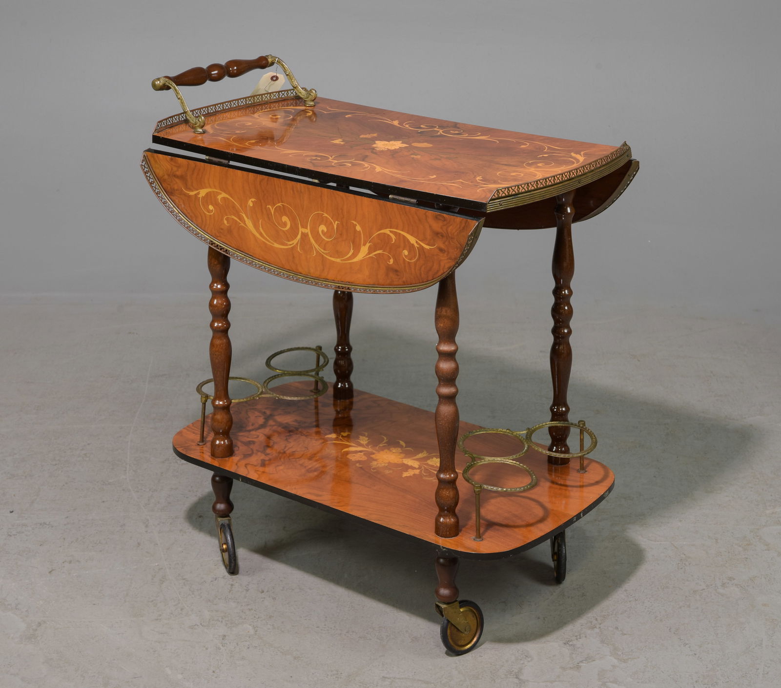 Italian Style Inlaid Drop Side Bar Cart / Trolley (1 of 3)