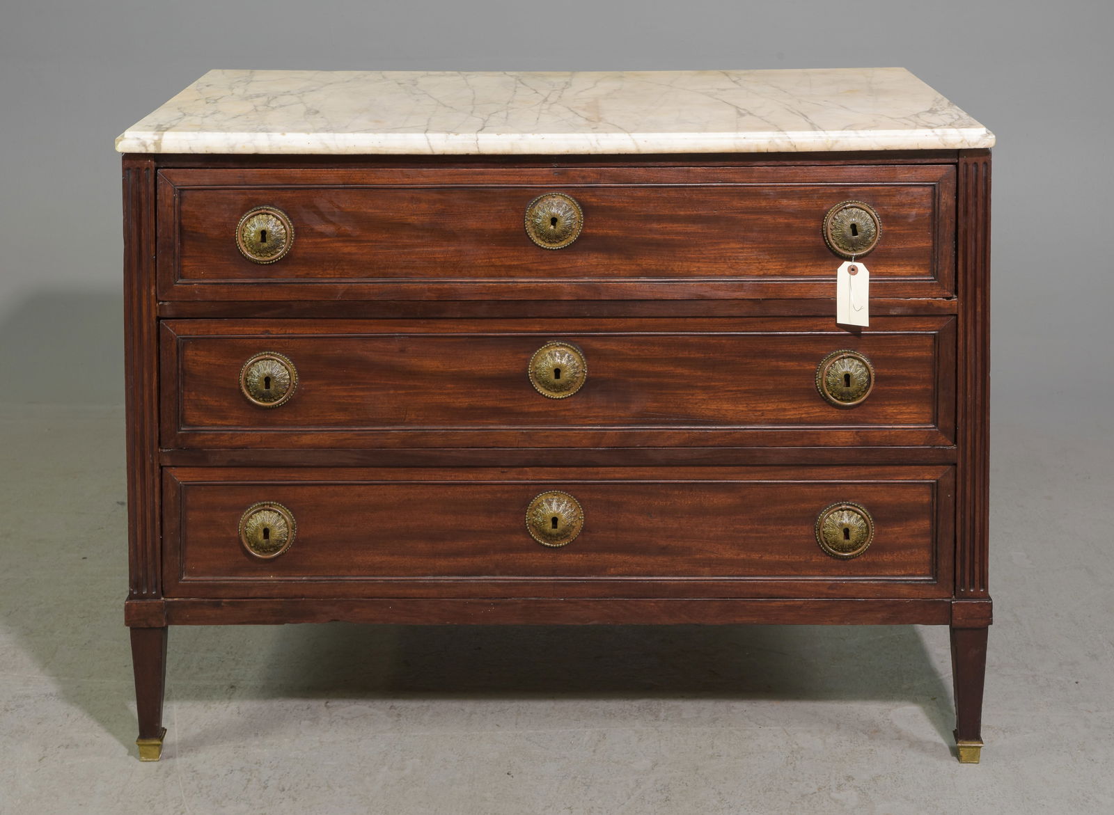 French Louis XVI Style Marble Top Three Drawer Chest (1 of 7)