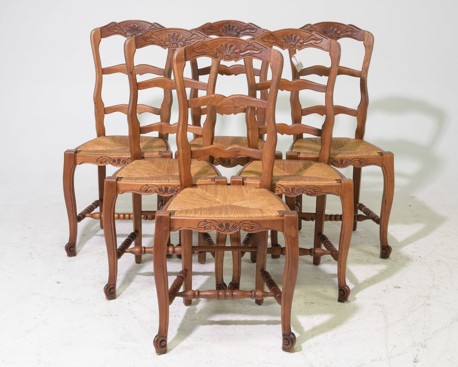 Set of 6 Country French Oak Rush Seat Chairs: Set of 6 Country French Oak Rush Seat Chairs - 39 in tall x 18 x 18, Seat height is 18.5 inches