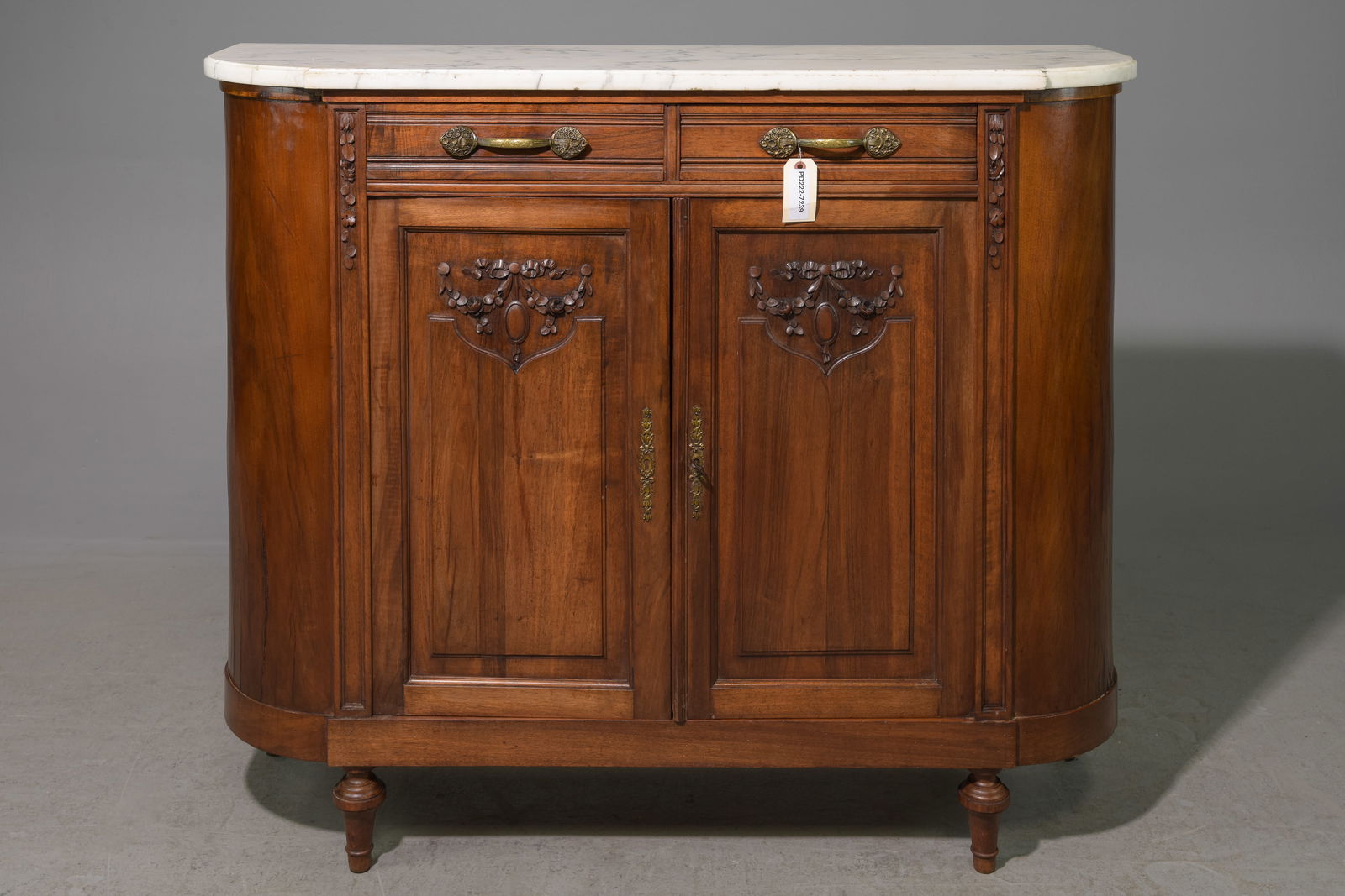 Louis XVI Style White Marble Top Walnut Buffet (1 of 10)