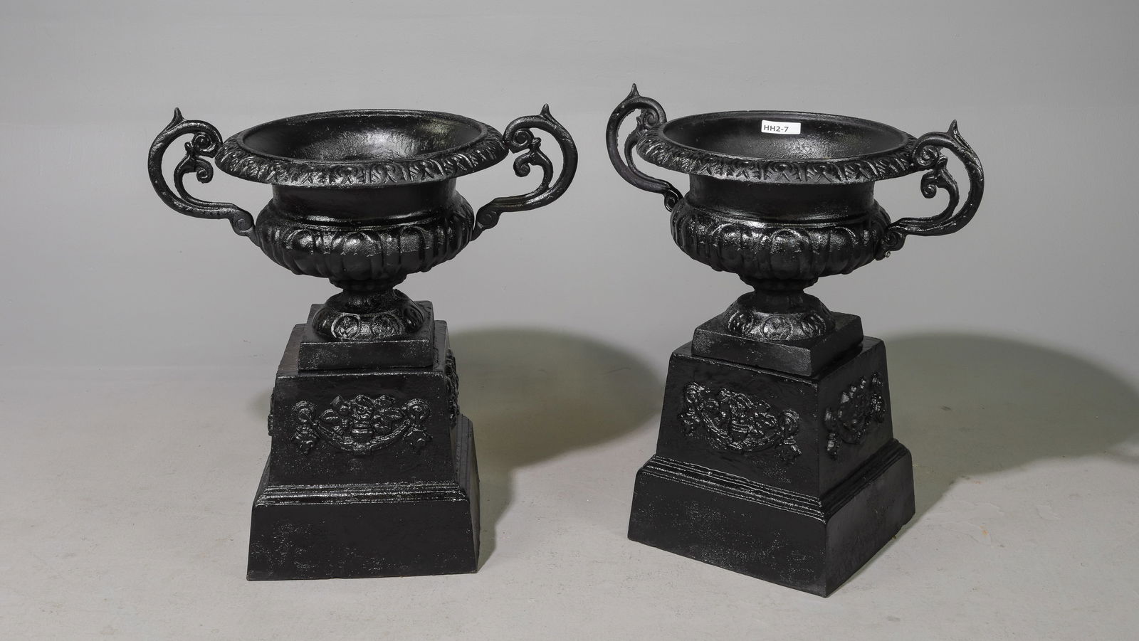 Pair of Continental Style Cast Iron Planters on Plinths (1 of 5)