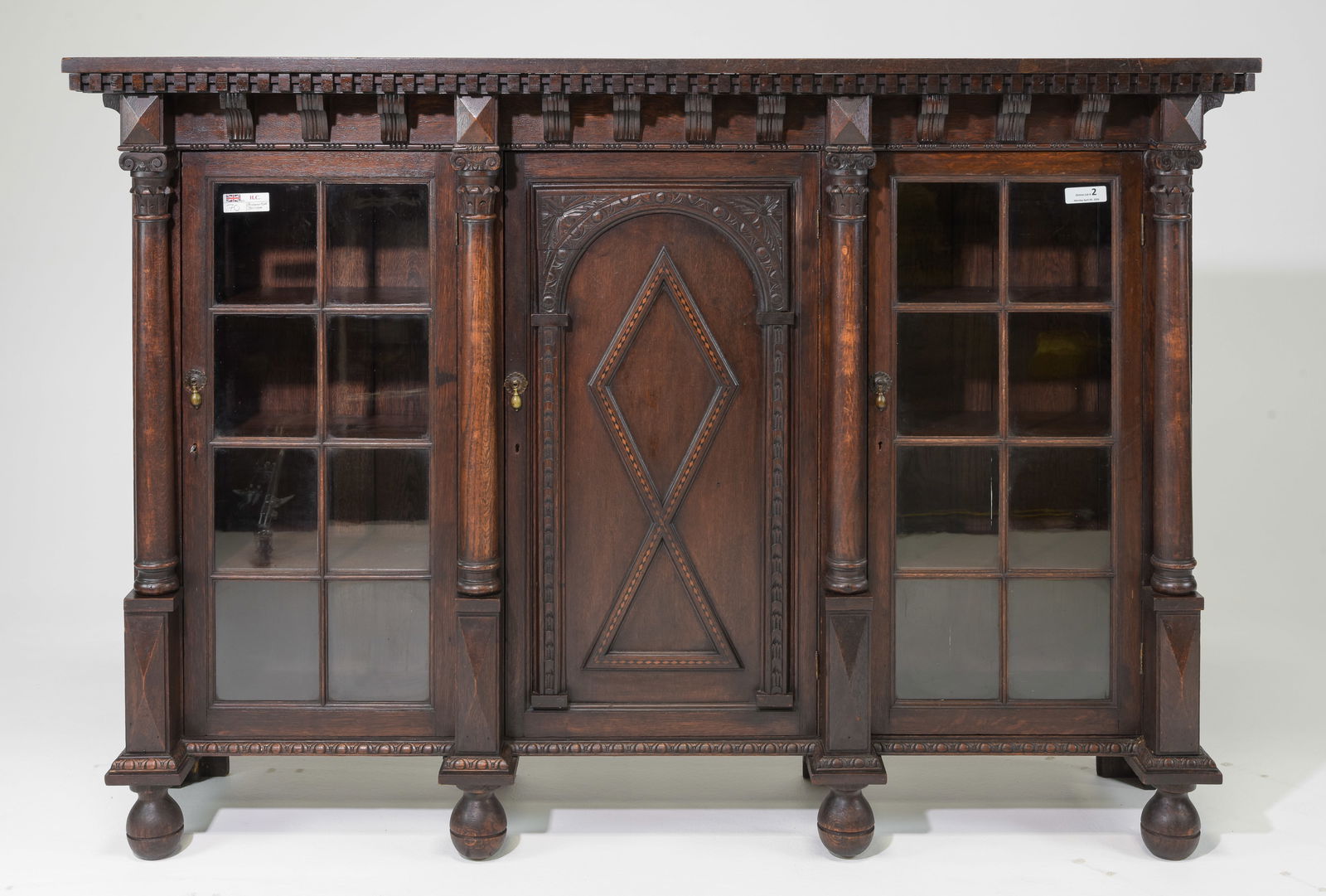 Jacobean Oak Three Door Bookcase (1 of 10)
