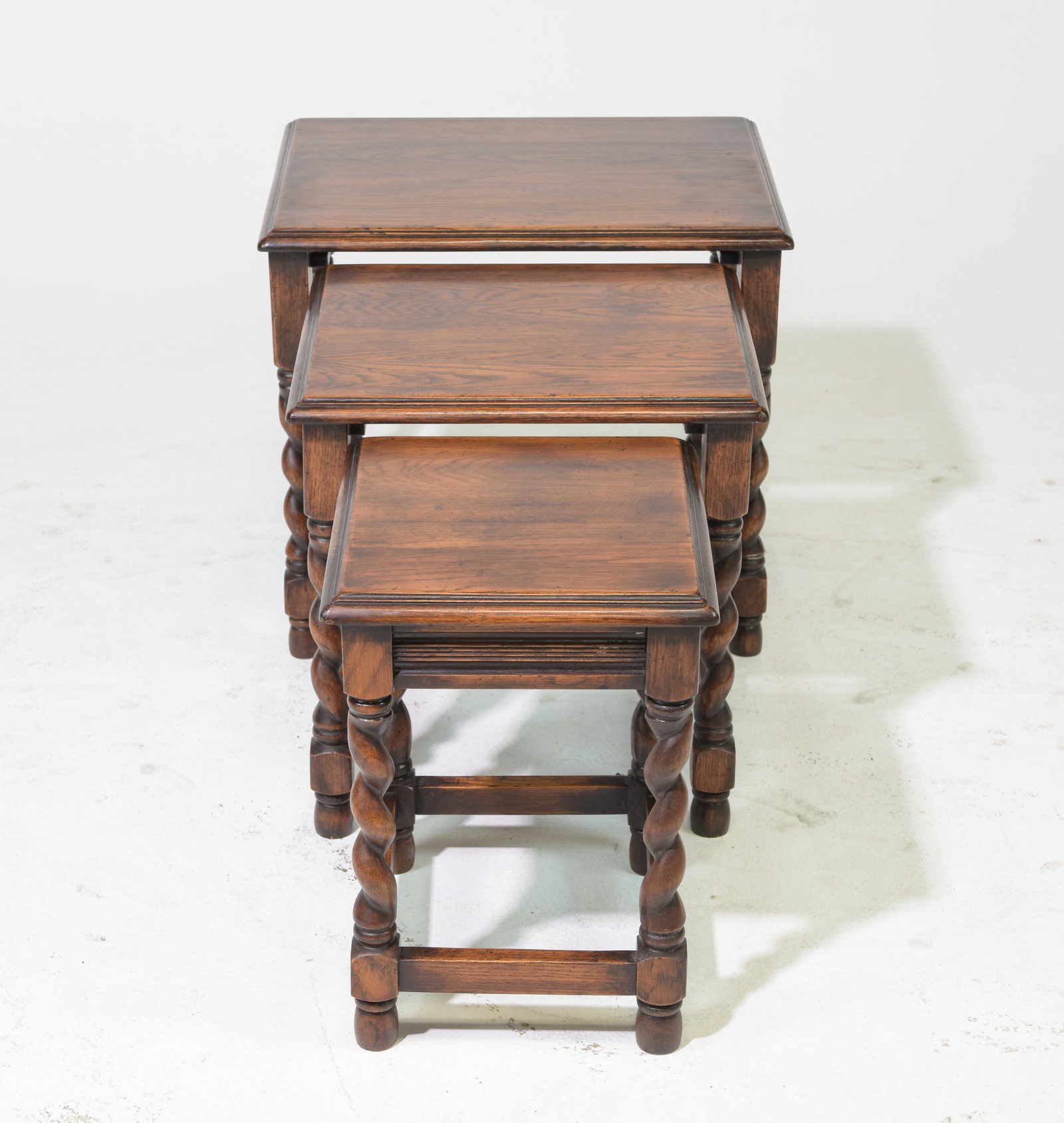 British Oak Barley Twist Nest of 3 Tables: British Oak Barley Twist Nest of 3 Tables - 18.5 inches tall x 20 x 16