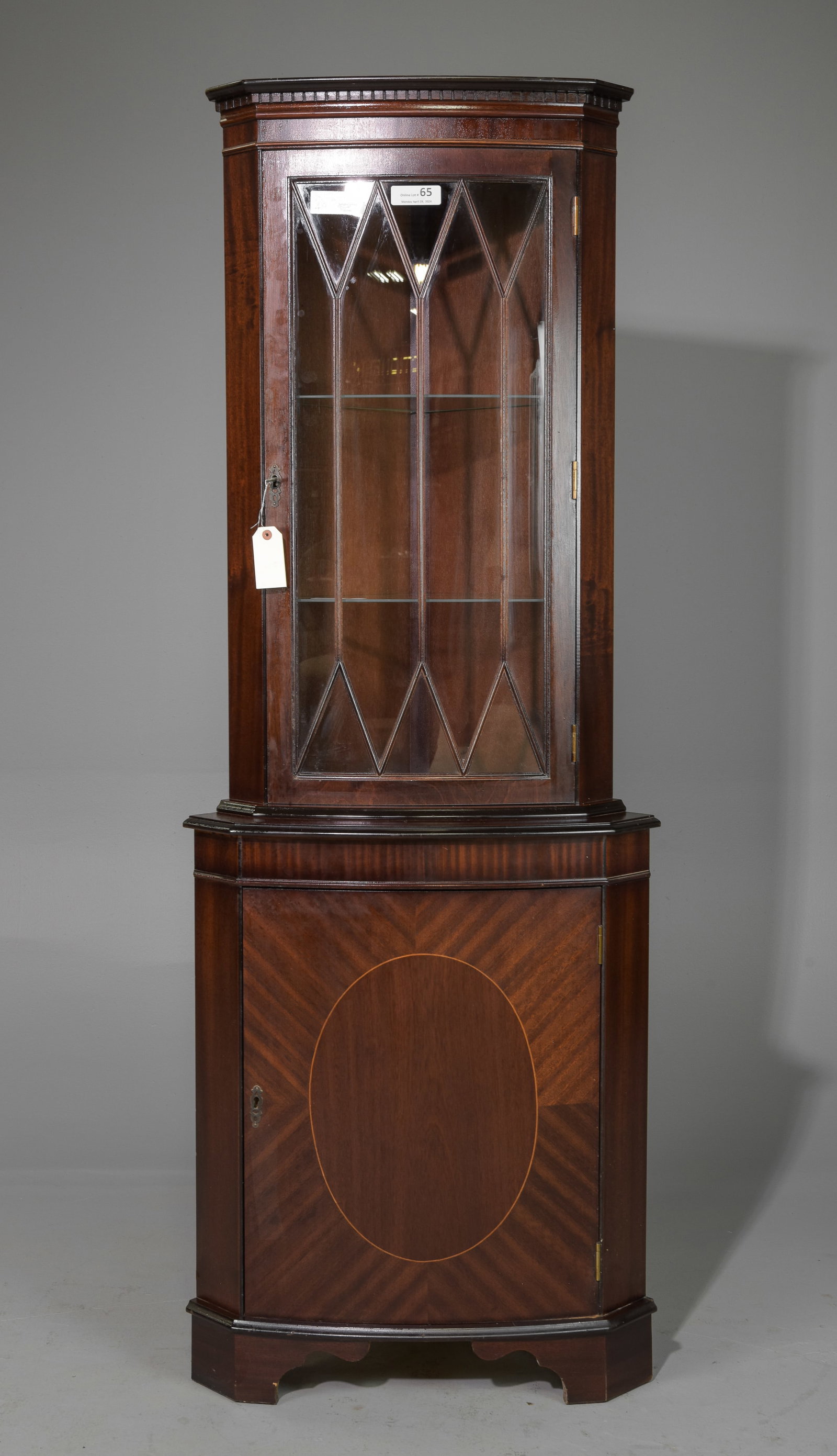 Georgian Style Mahogany Corner Cabinet: Georgian Style Mahogany Corner Cabinet - 71 inches tall x 26.5 x 18.5