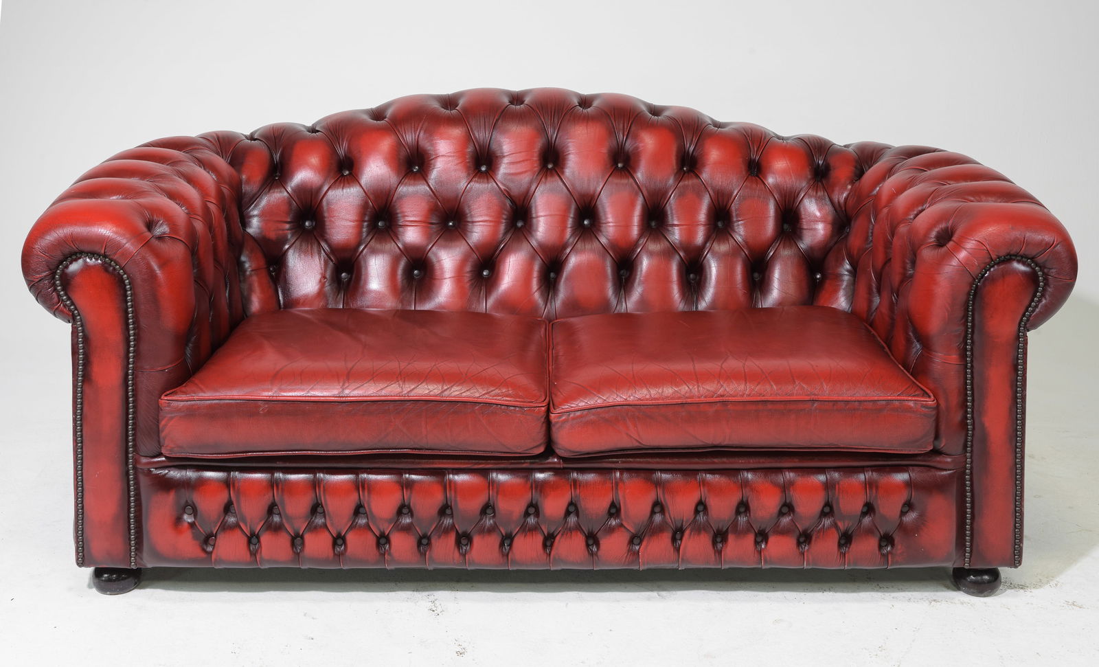 British Red Leather 2 Seater Chesterfield Sofa (1 of 5)