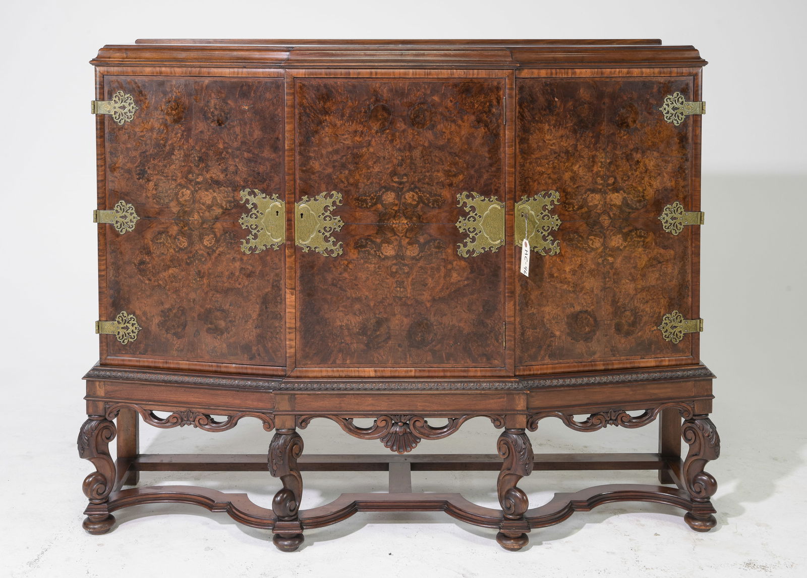 British Walnut 3 Door Cocktail Cabinet On Ornate Base (1 of 3)