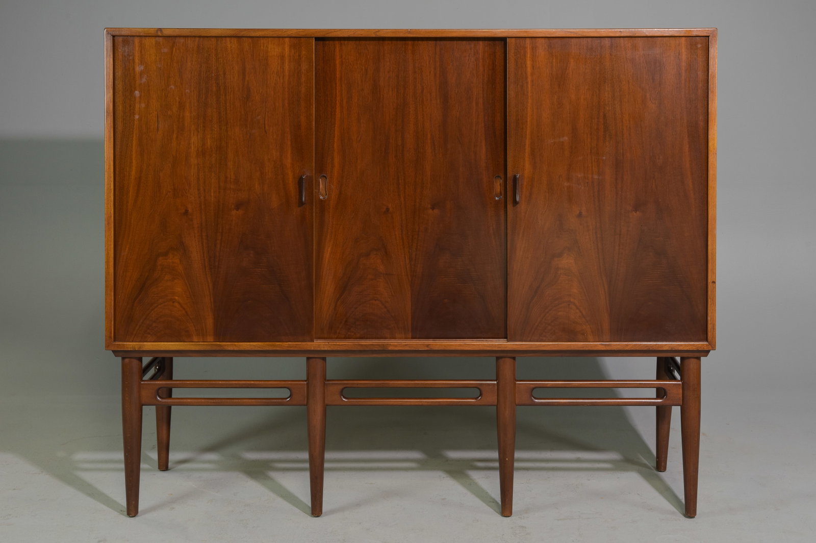 Mid Century Modern Sliding Door Cocktail Cabinet: Danish Mid Century Modern Sliding Door Cocktail / Bar Cabinet - 51.5 in tall x 63 x 17.5