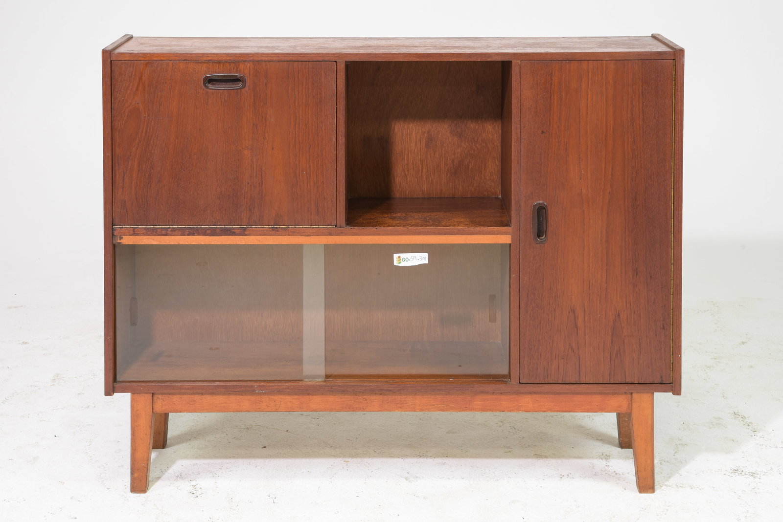 Mid Century Modern Cocktail Cabinet / Bookcase: Danish Modern Style Cocktail Cabinet / Bookcase - 35 in tall x 44 x 10