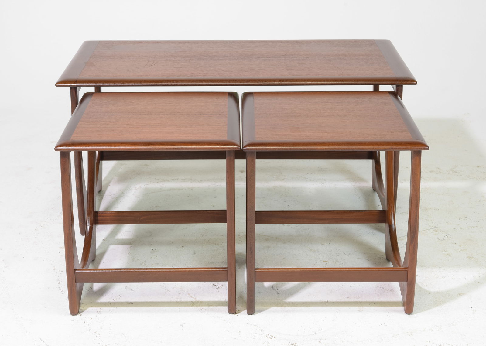 Mid Century Astro Nest / Coffee Table by G-Plan: This Danish Modern Style Teak nest is British and made by Mid Century Modern Furniture Maker G-Plan ( GPlan ) - 20 in tall x 39.5 x 20, The smaller tables are 19 in tall x 17 x 18 each
