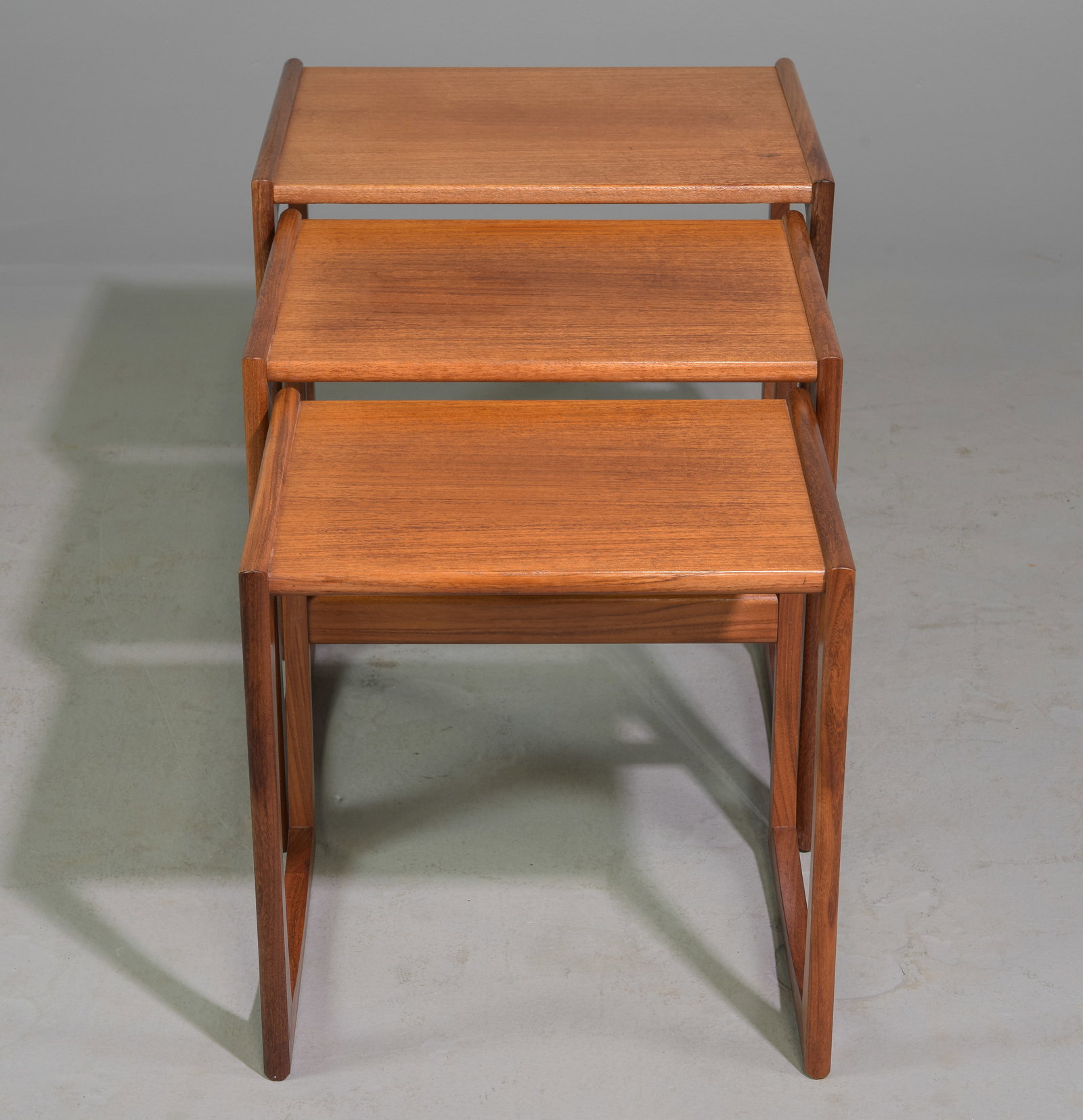 Mid Century Modern Quadrille Nest of 3 Tables #2: This Danish Modern Style Nest is British and made by Mid Century Modern Furniture Maker G Plan ( Gplan ) it stacks to make a bookcase as well. Measurement for largest table is 19 in tall x 21 wide x 1