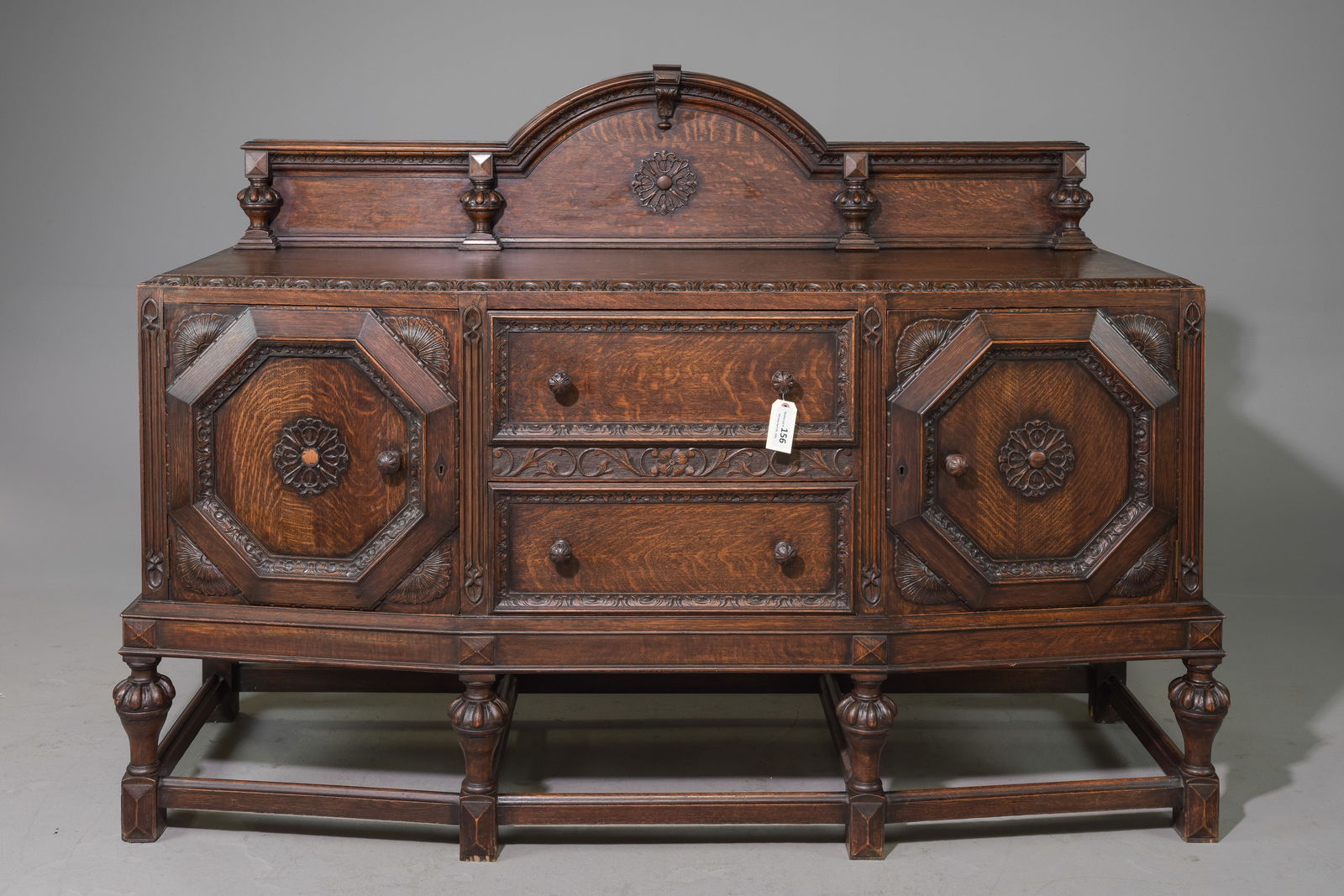Tudor Style Finely Carved Oak Sideboard c.1930's (1 of 9)