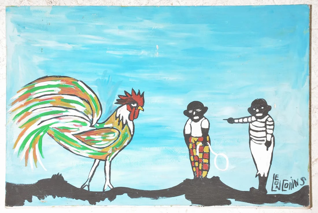 Leon Collins Texas Artist Folk Art Oil on Canvas (1 of 4)