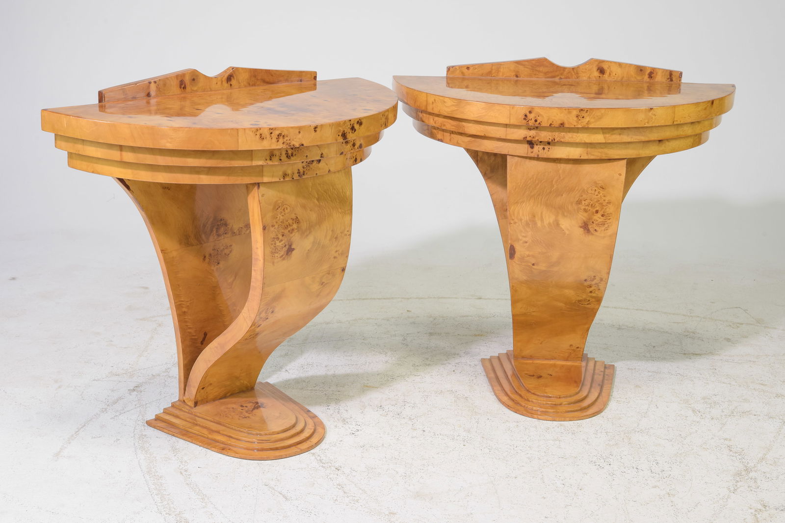 2 Art Deco Style Burled Demi Lune Hall Table / Consoles (1 of 4)